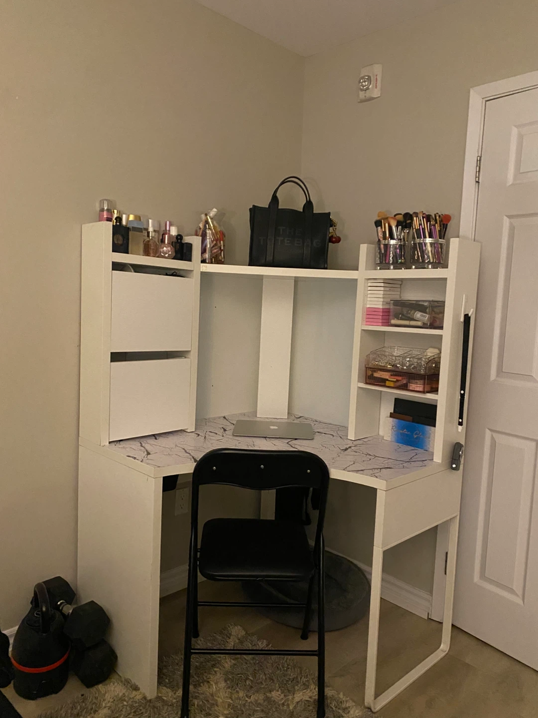 White Corner Desk with Storage