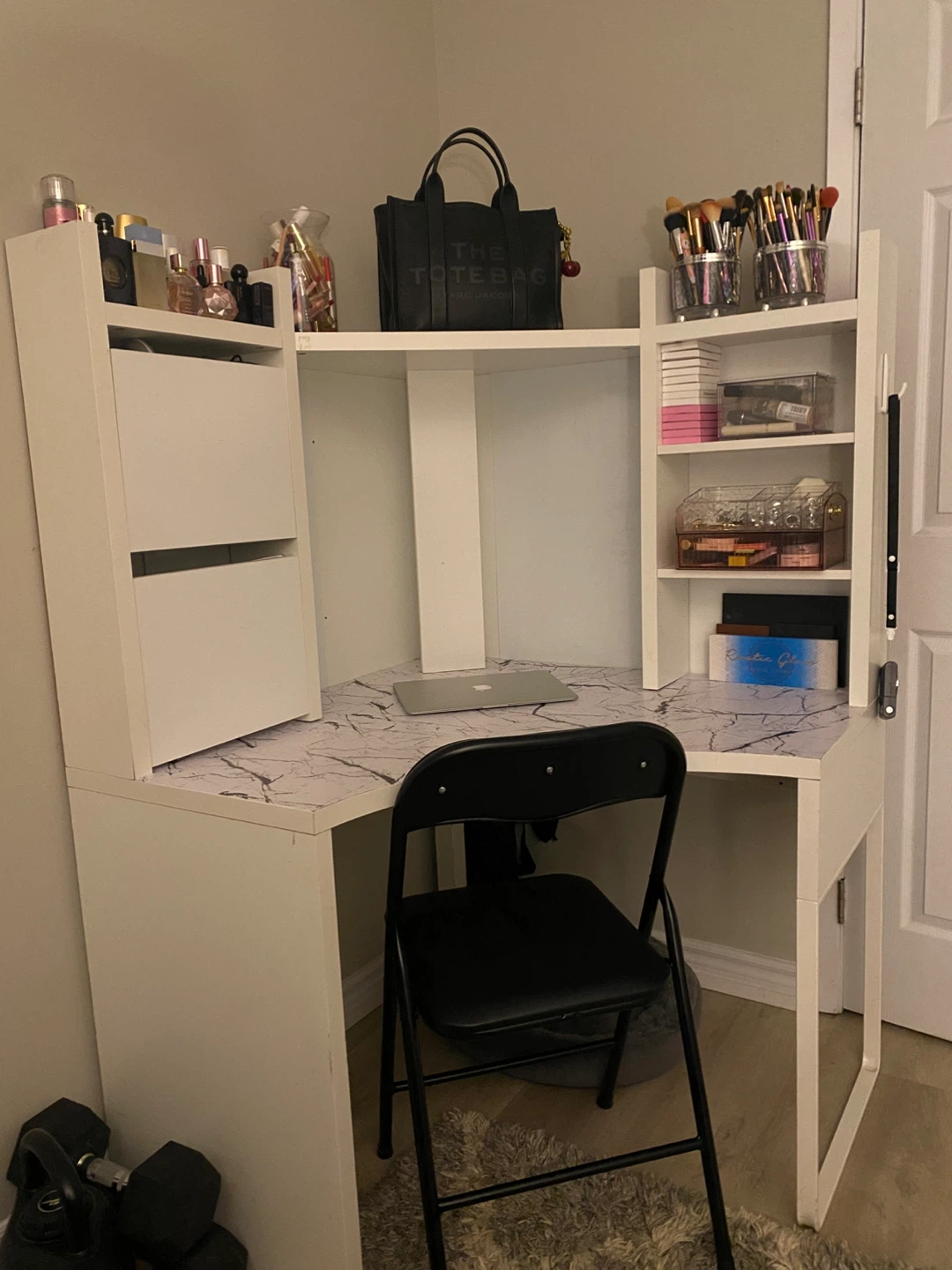 White Corner Desk with Storage - photo 2