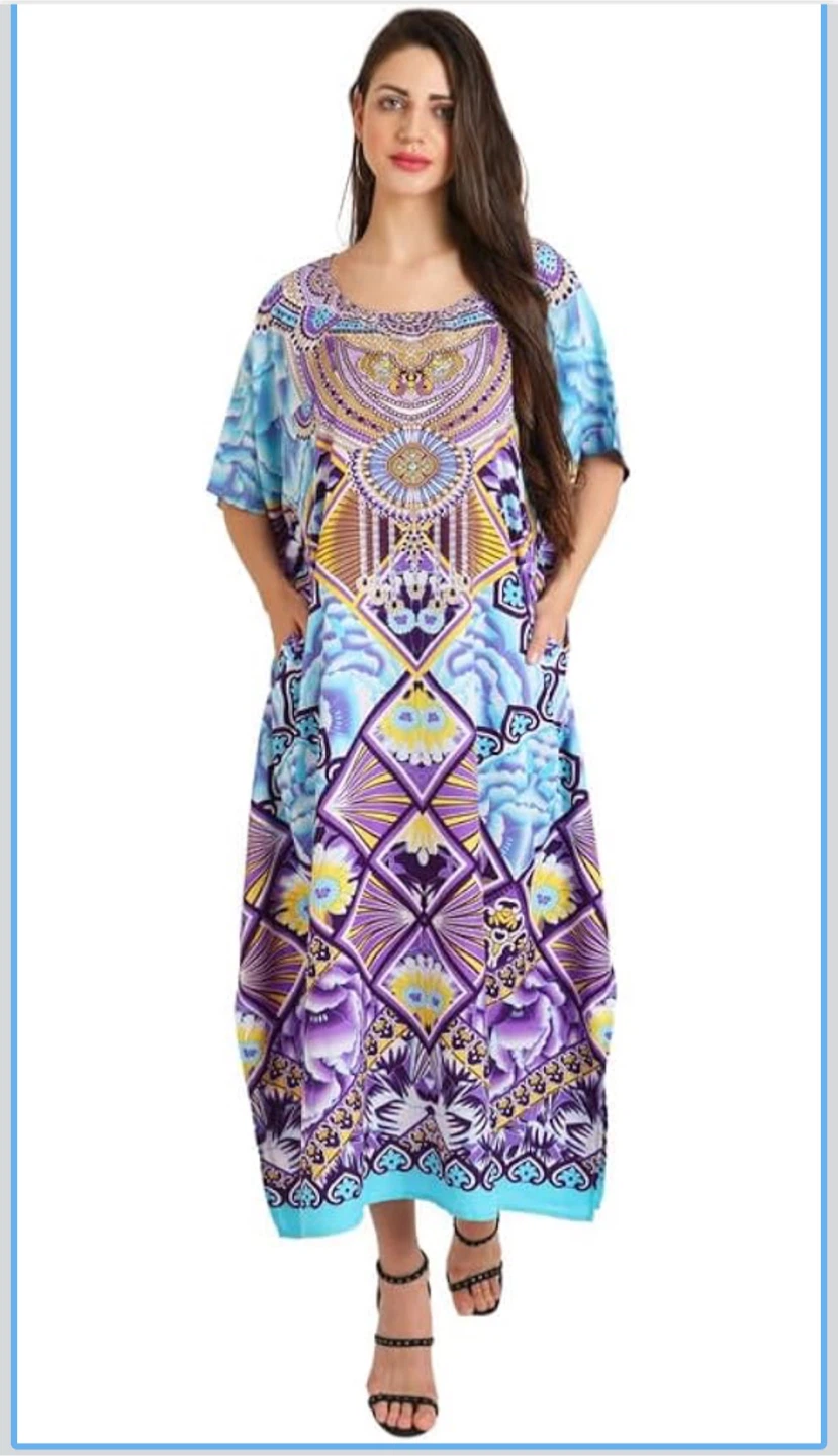 NEW! Miss Lavish London Kaftan Dress - Blue, Purple, Yellow