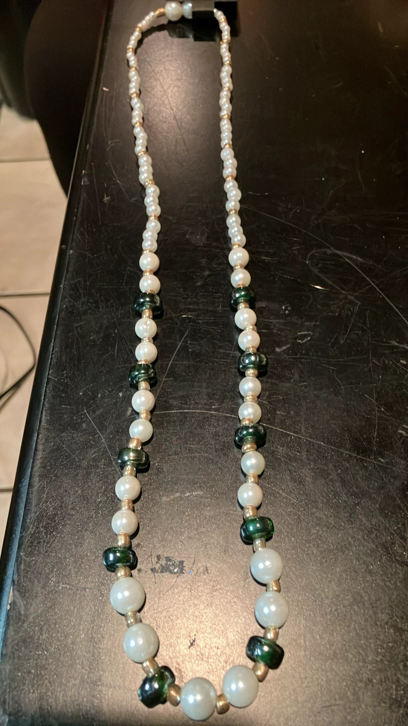 Pearl and Green Bead Necklace