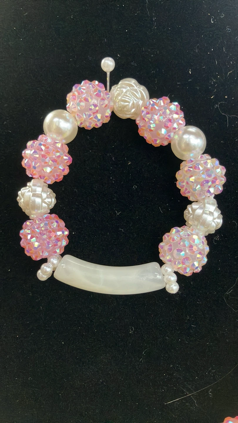 Pink & White Beaded Necklace and Bracelet Set - photo 2