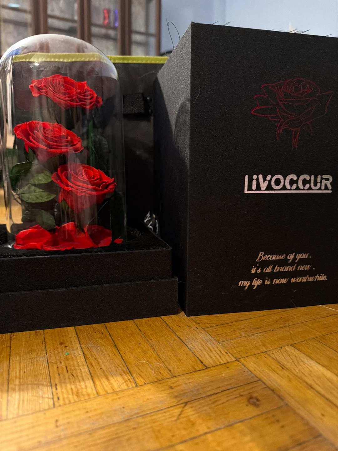 Livoccurr Preserved Red Rose in Glass Dome - photo 2