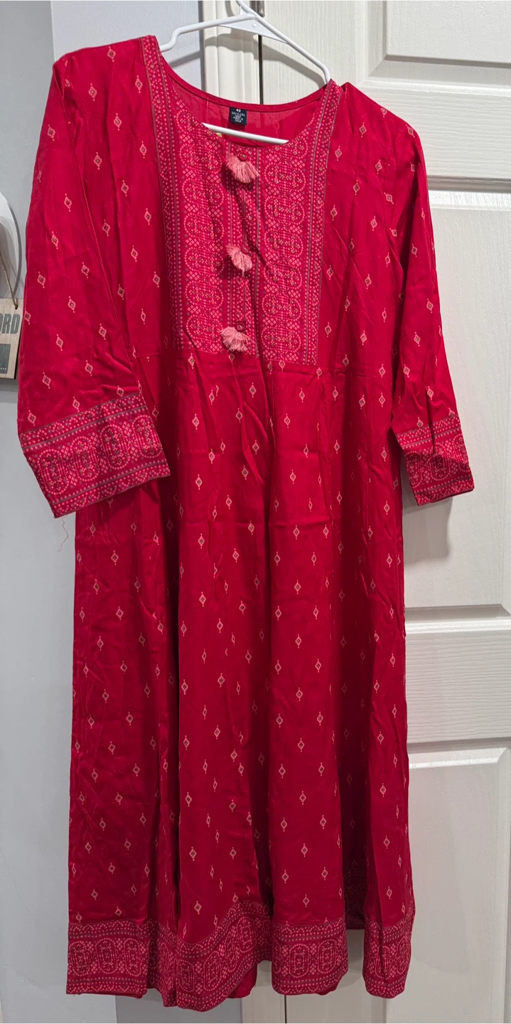 Hot Pink block print Kurti - Size Medium