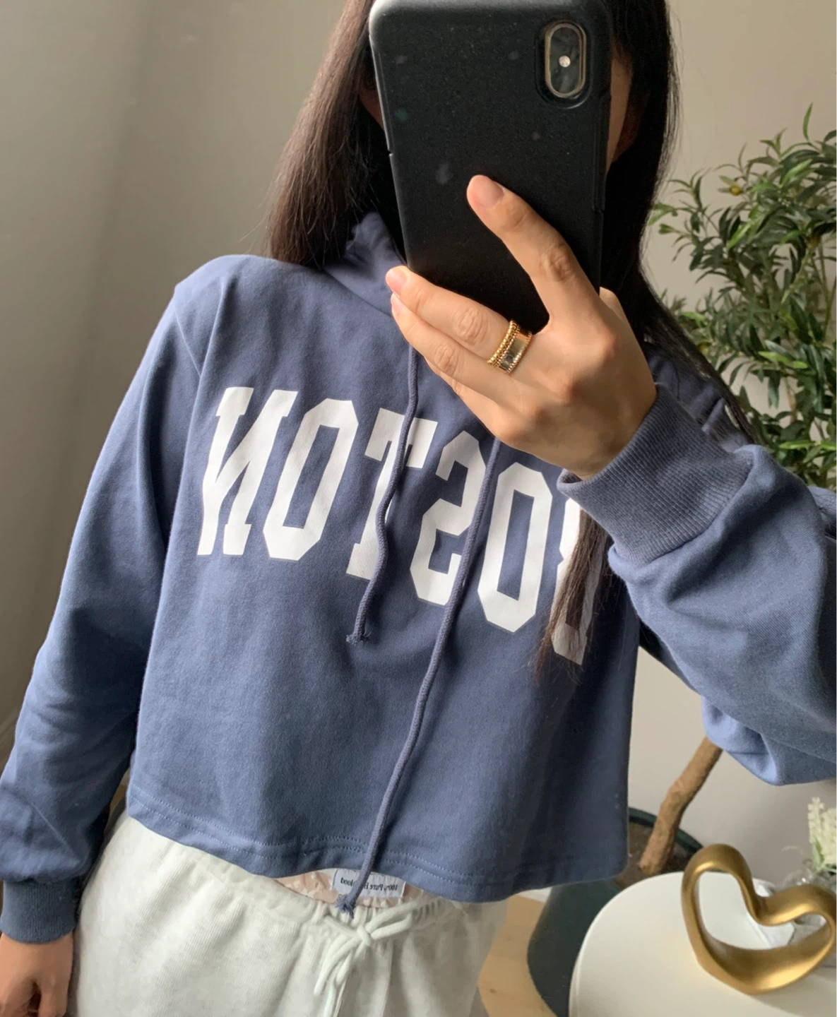 Blue Cropped “BOSTON” Hoodie – New, Relaxed Fit