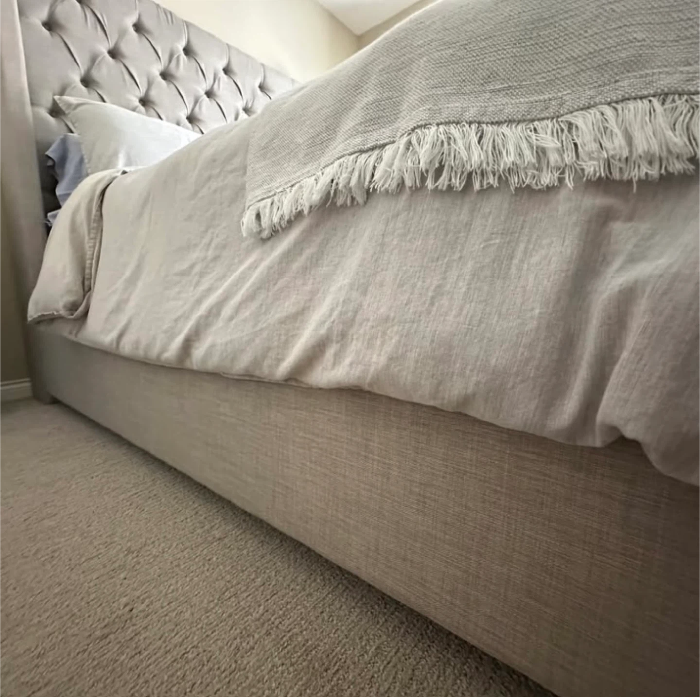 Modern Grey Upholstered Queen Bed Frame Headboard – Like New - photo 4