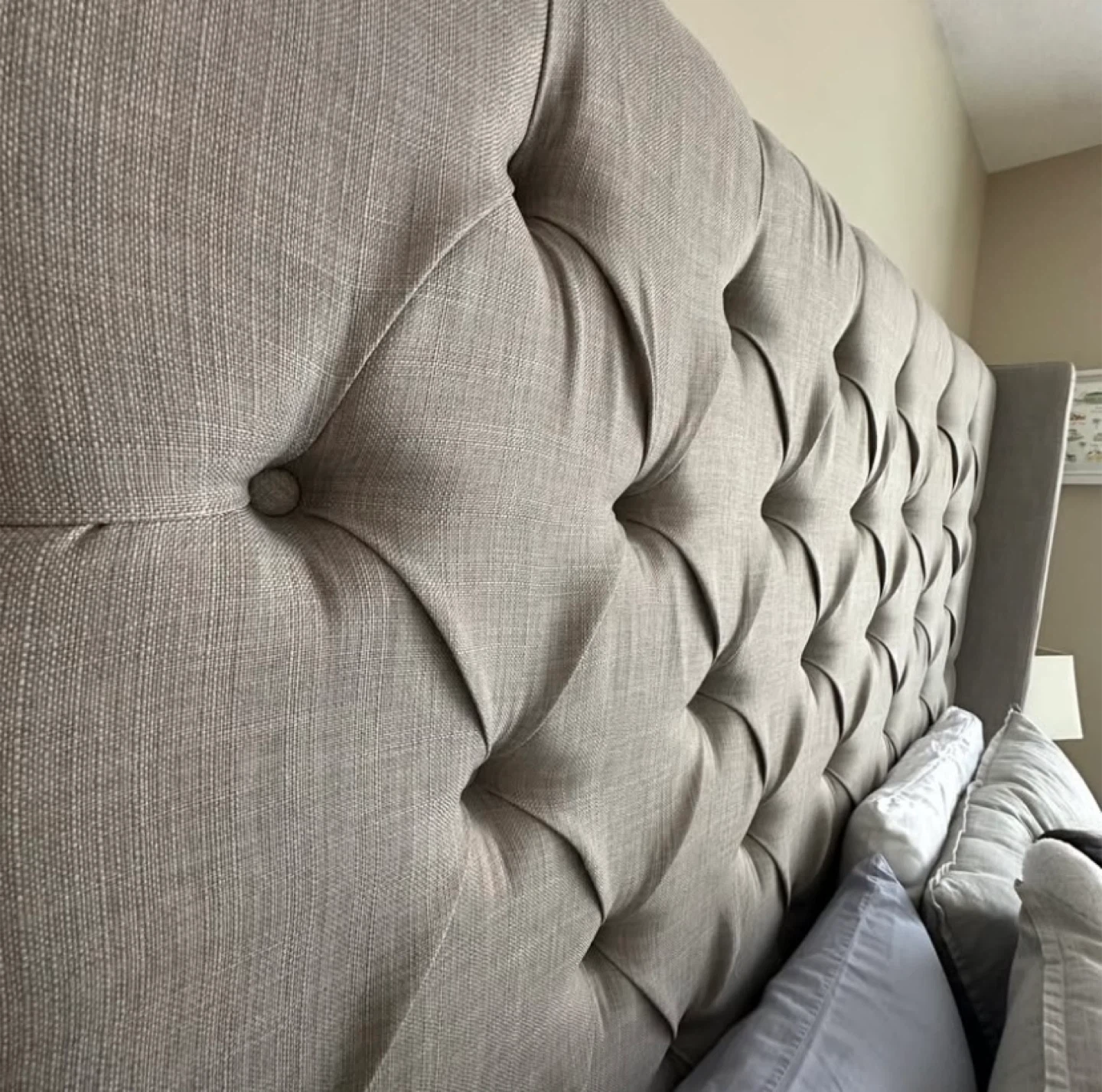 Modern Grey Upholstered Queen Bed Frame Headboard – Like New - photo 3