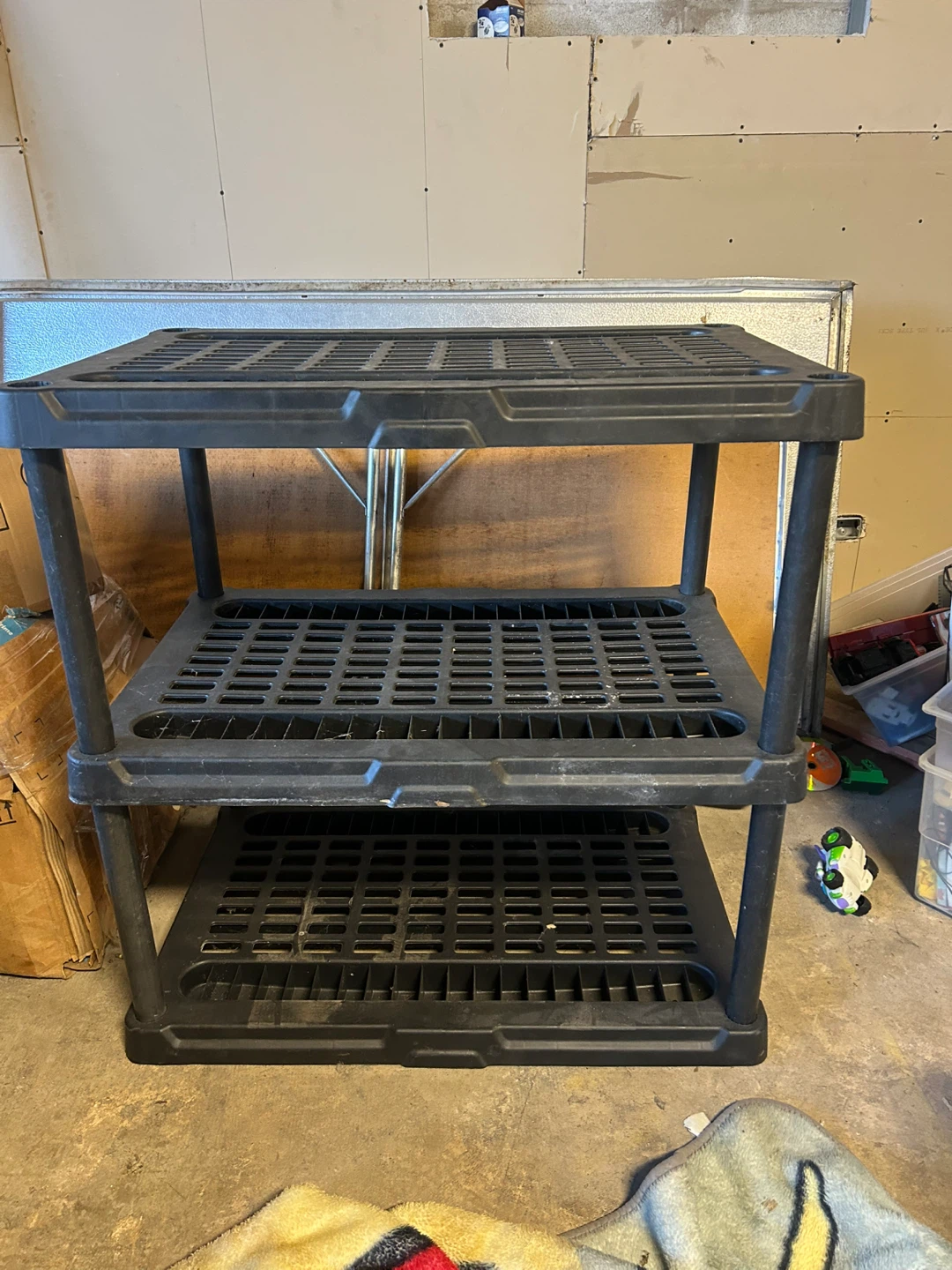 Black 3-Tier Plastic Shelf 3 feet by 3 feet