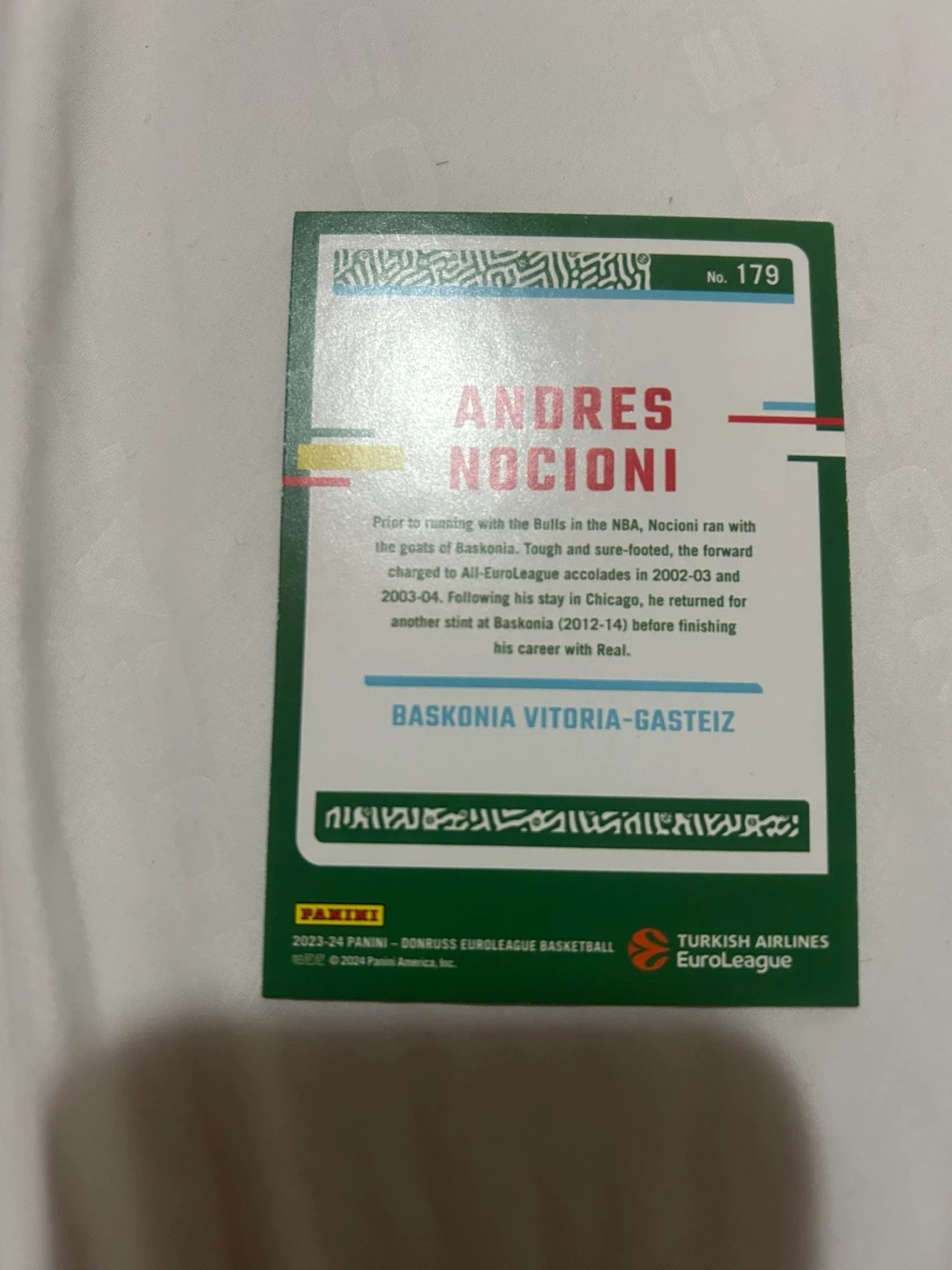 Andres Nocioni Panini Donruss Euroleague Basketball Card - photo 2