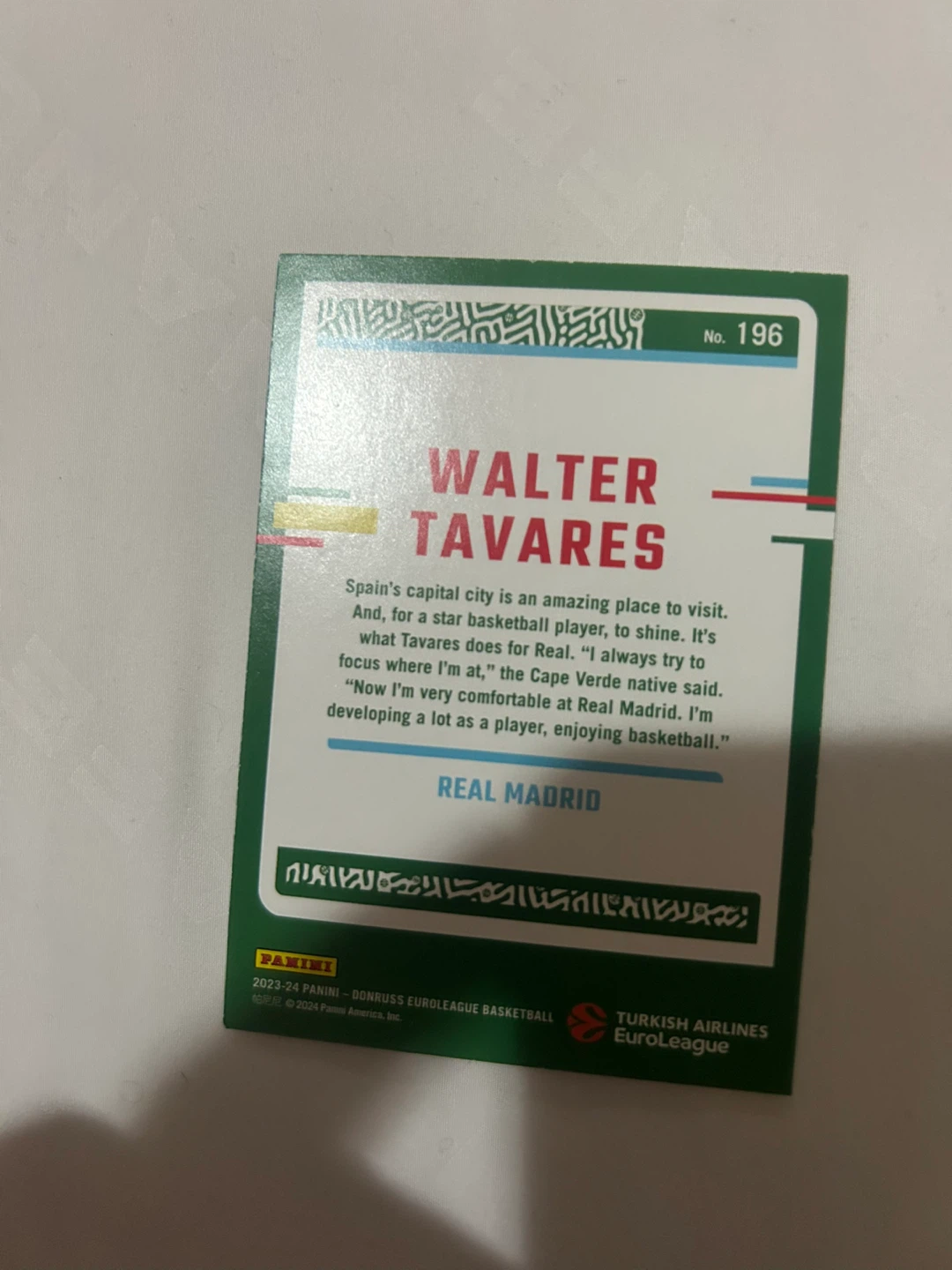 Walter Tavares 2022-23 Donruss EuroLeague Basketball Card - photo 2