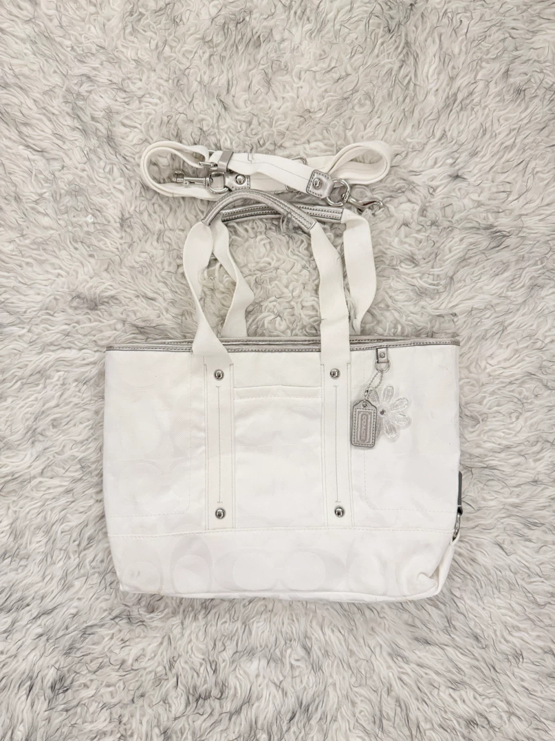 Coach ‘Kyra’ Daisy Nylon Signature Crossbody - White / Silver
