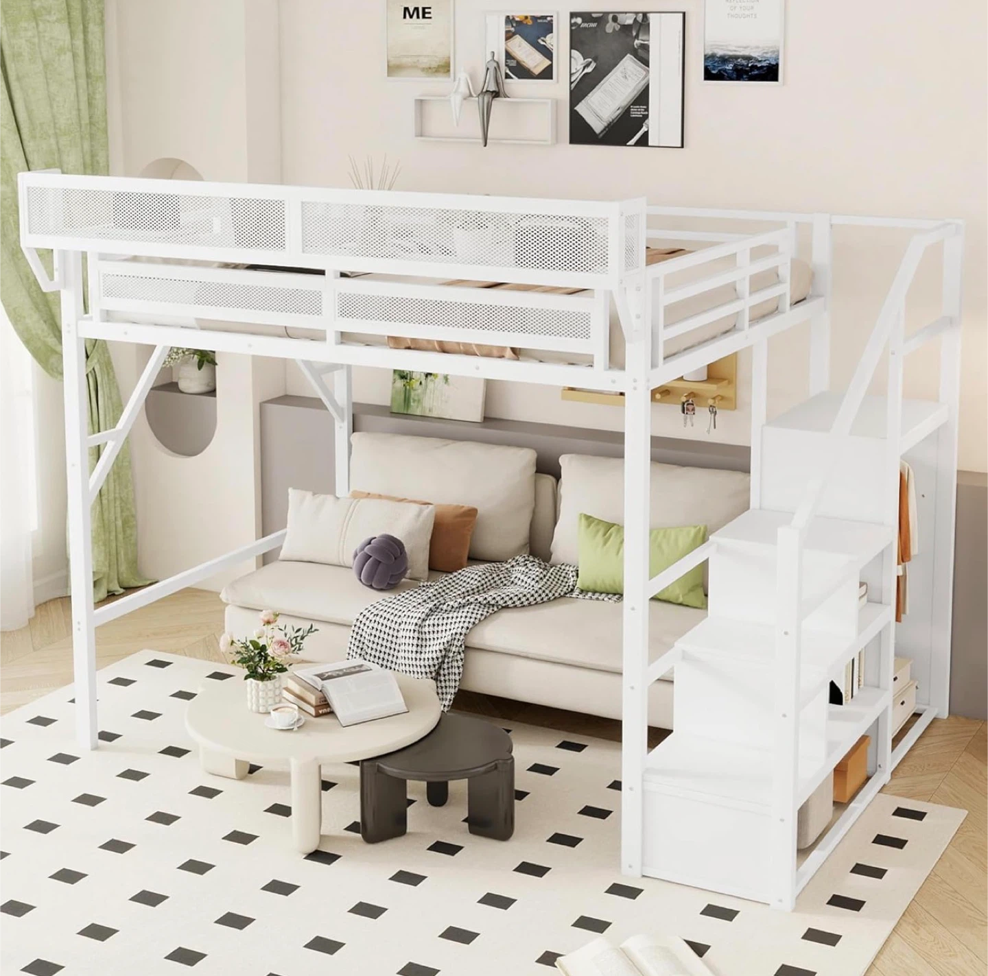 Queen Size White Metal Loft Bed Frame - photo 2