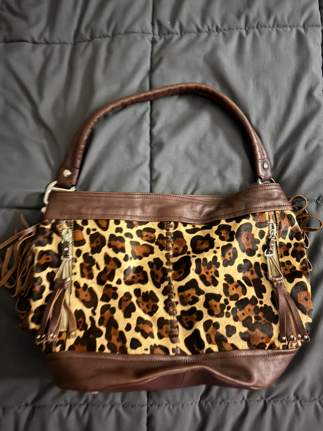 B. Makowsky Brown Leather & Leopard Print Purse🏆
