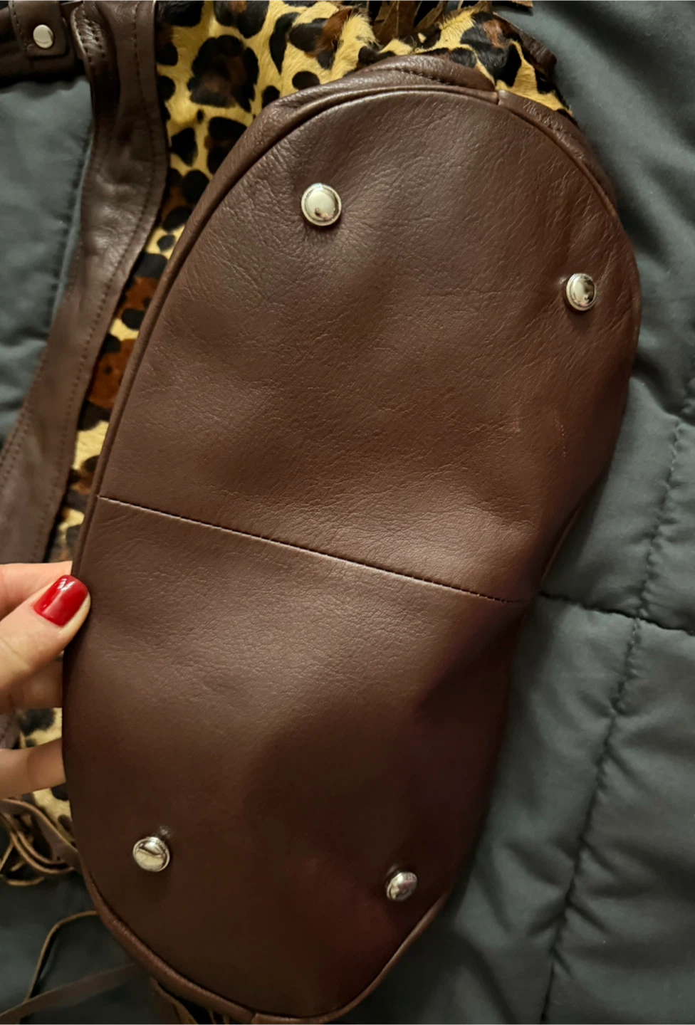 B. Makowsky Brown Leather & Leopard Print Purse🏆 - photo 3