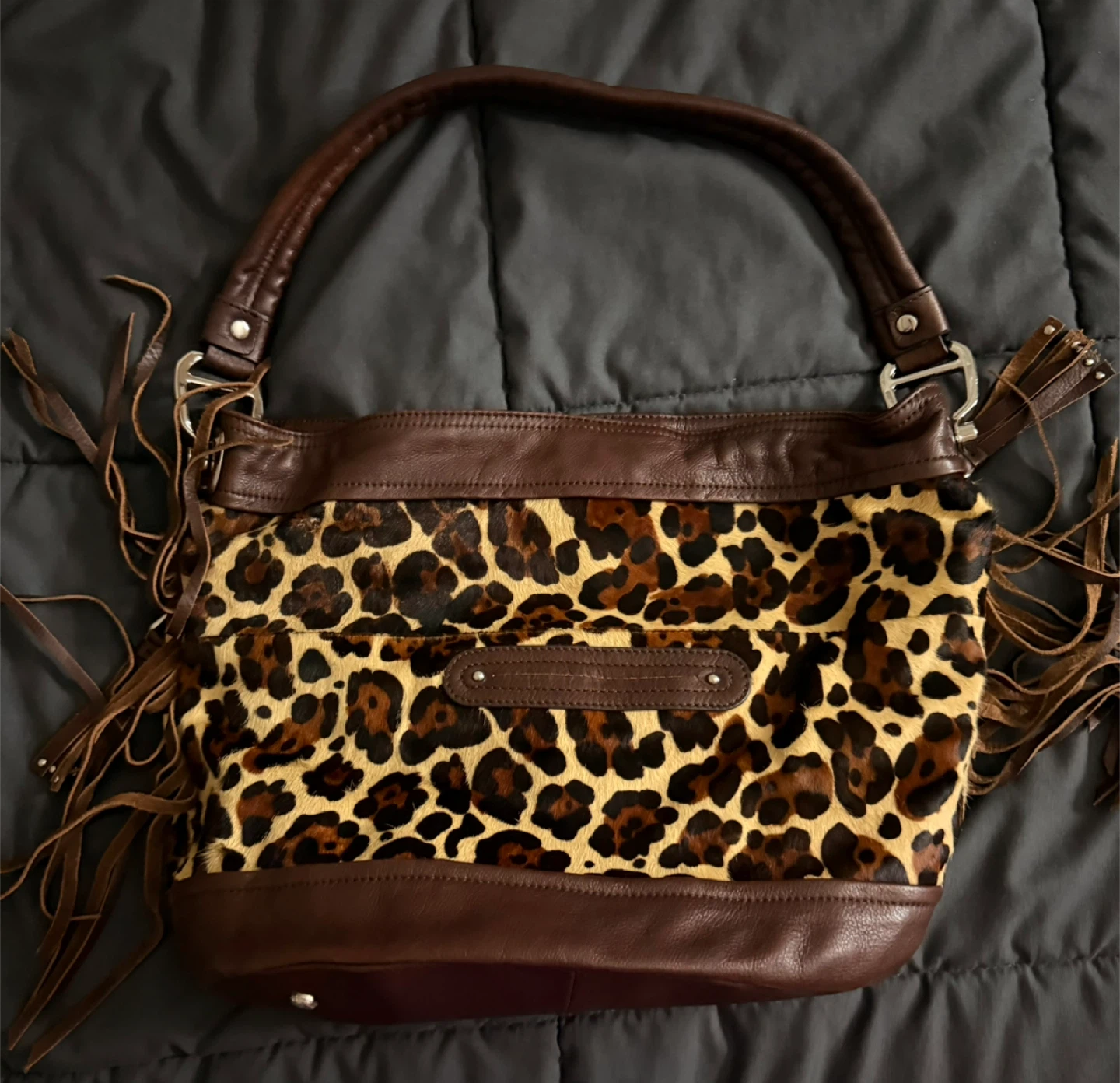 B. Makowsky Brown Leather & Leopard Print Purse🏆 - photo 2