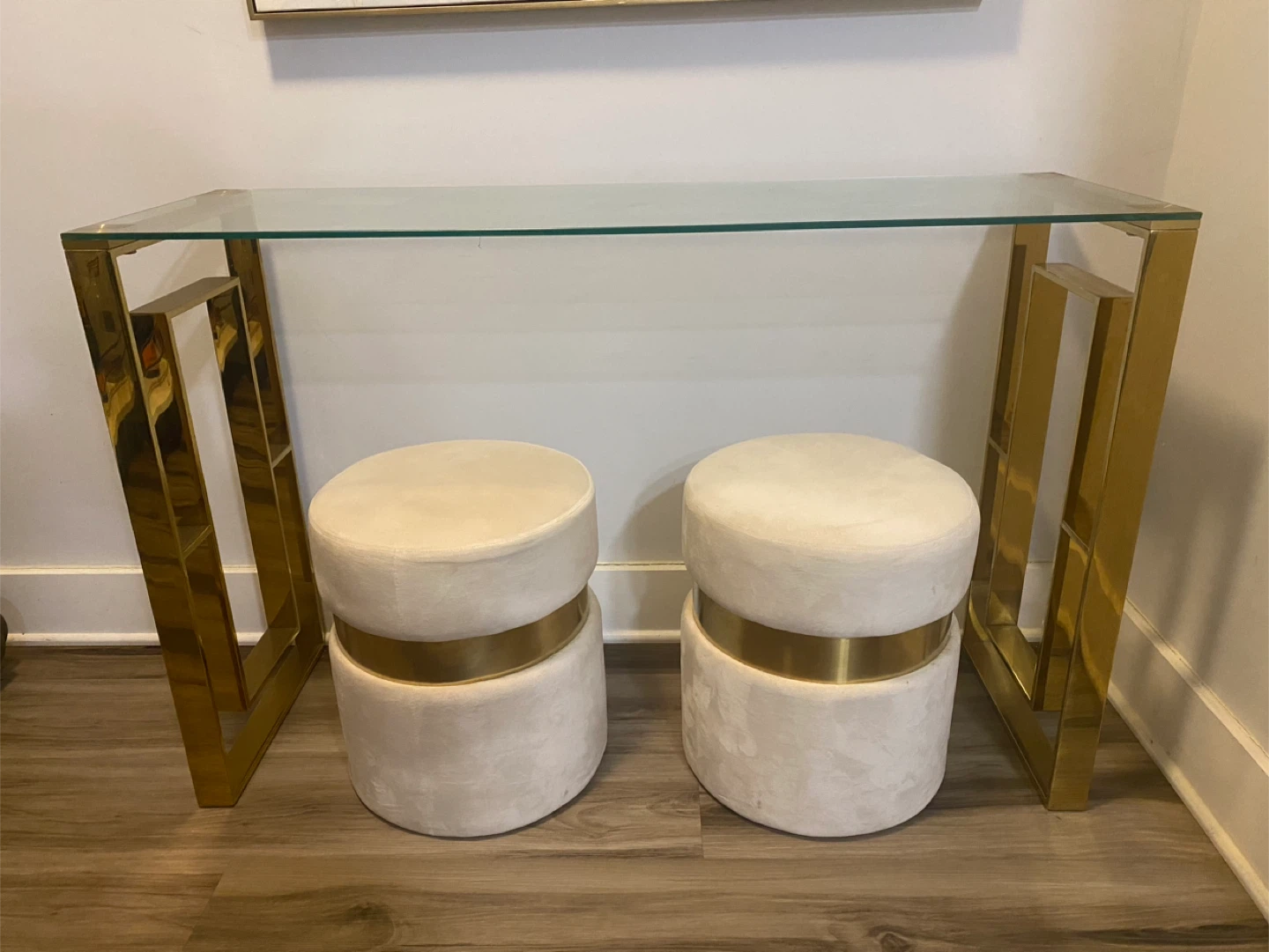 Gold Console Table with 2 Round Stools - photo 2