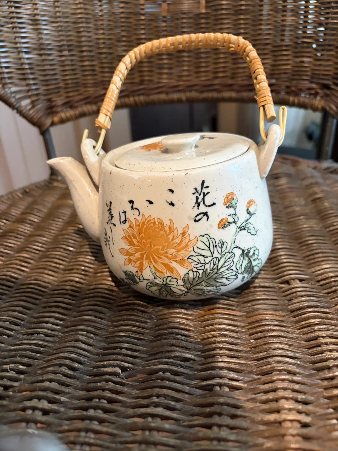 Floral Ceramic Teapot with Bamboo Handle