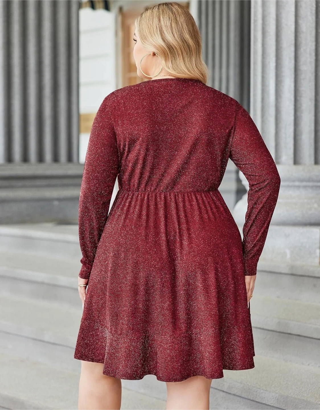 NEW! Burgundy Plus Size Long Sleeve Glitter Ruffle Hem Dress - photo 4