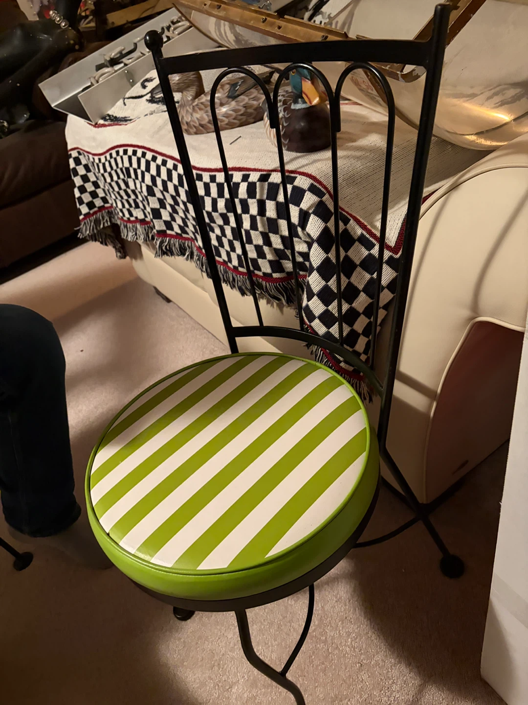 2 Green & White Striped solid steel Chairs