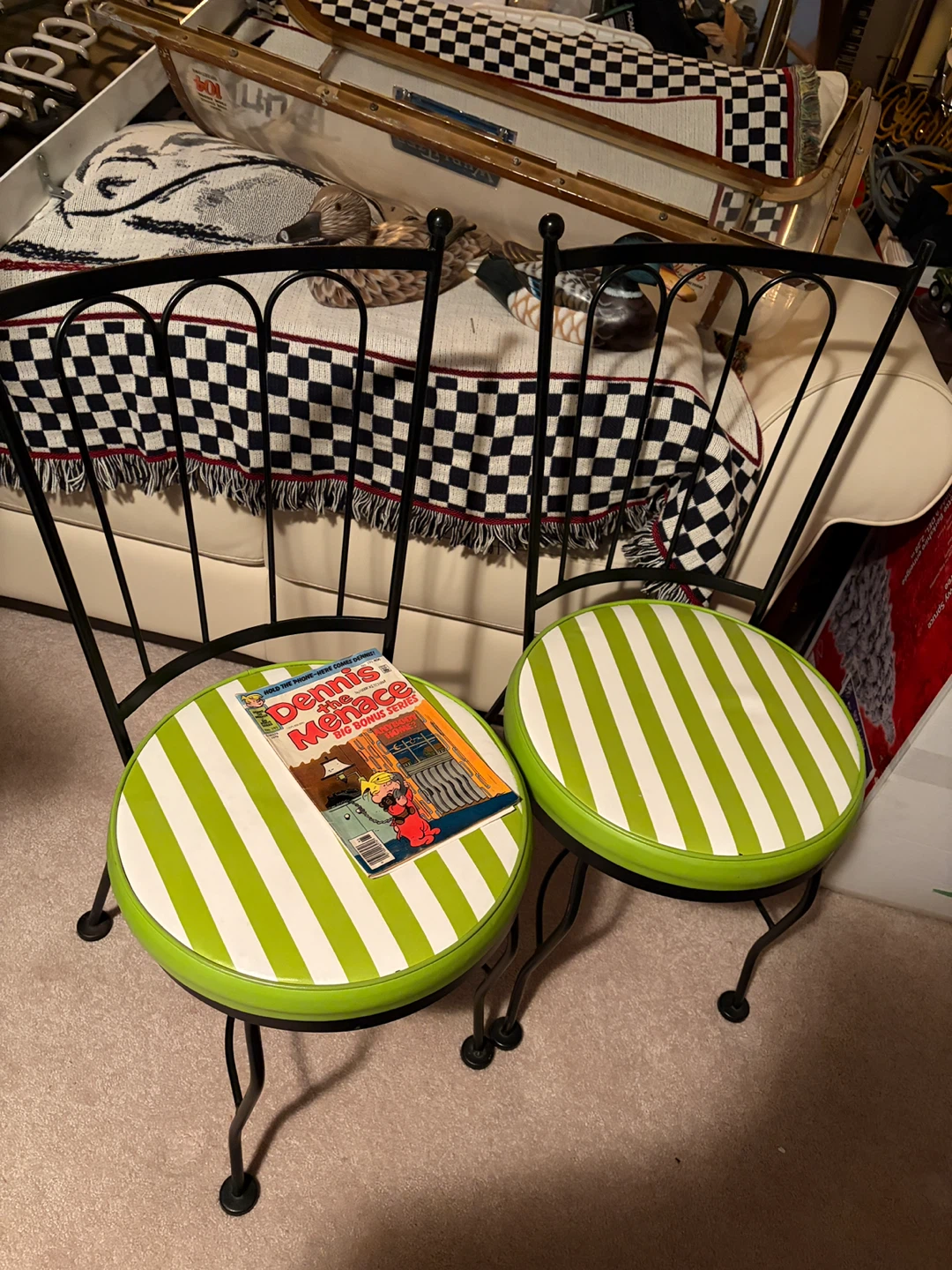 2 Green & White Striped solid steel Chairs - photo 2