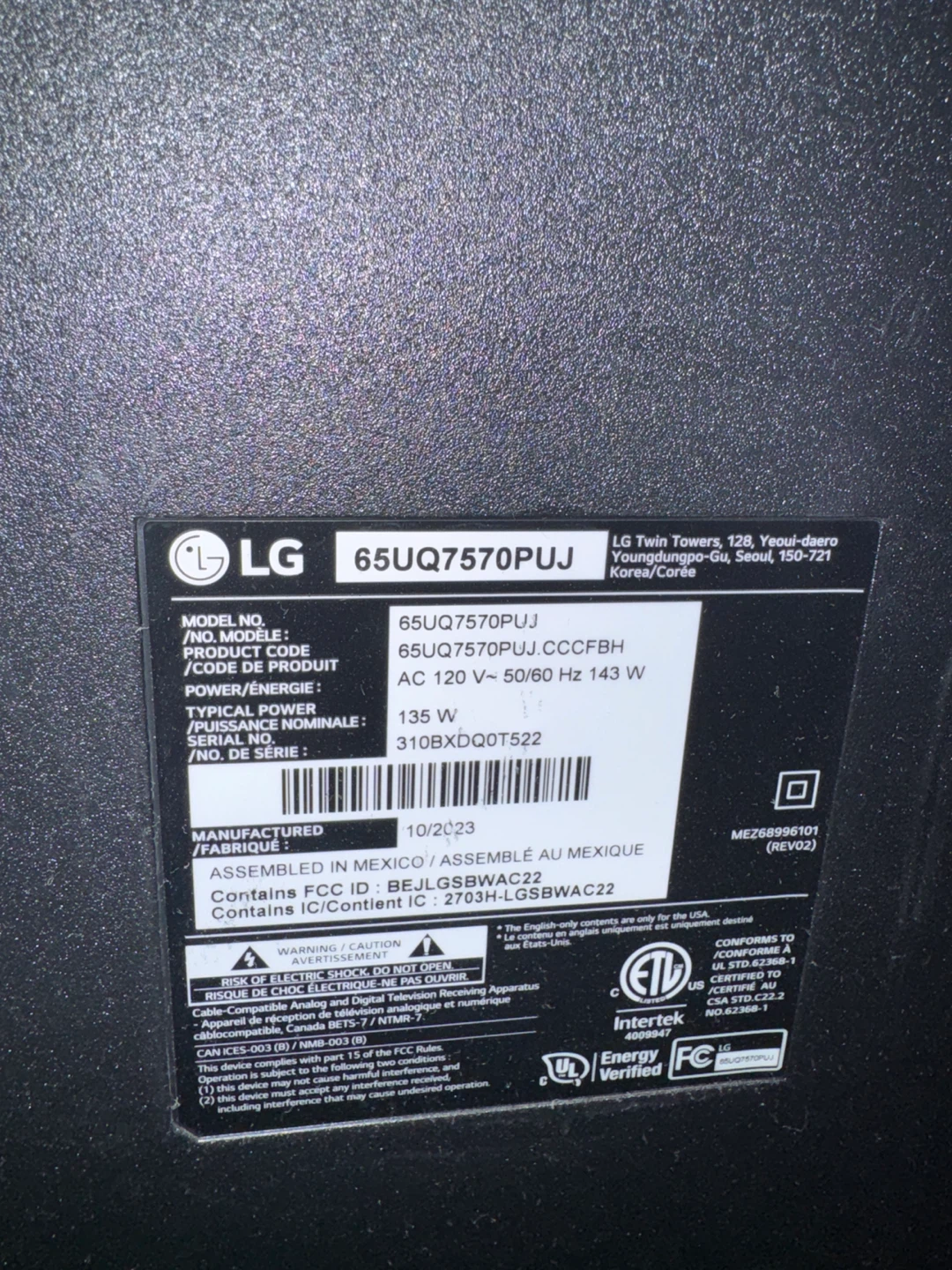 LG 65" 4K UHD TV - 65UQ7570PUJ - photo 2
