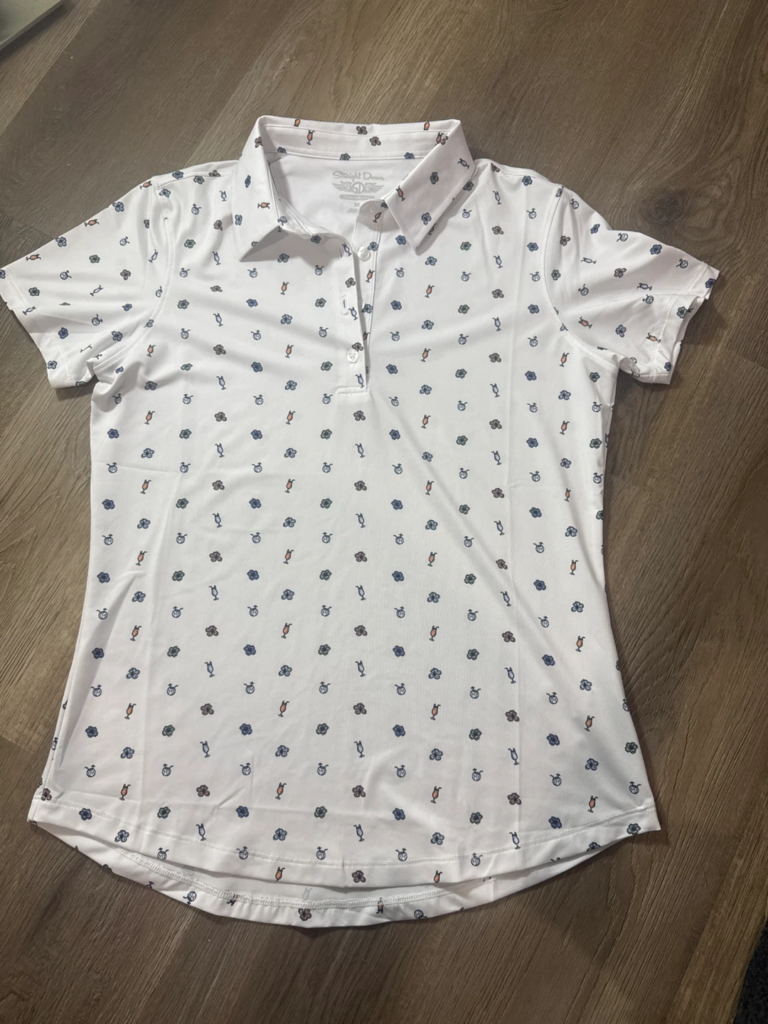 Straight Down White Print Golf Polo - M