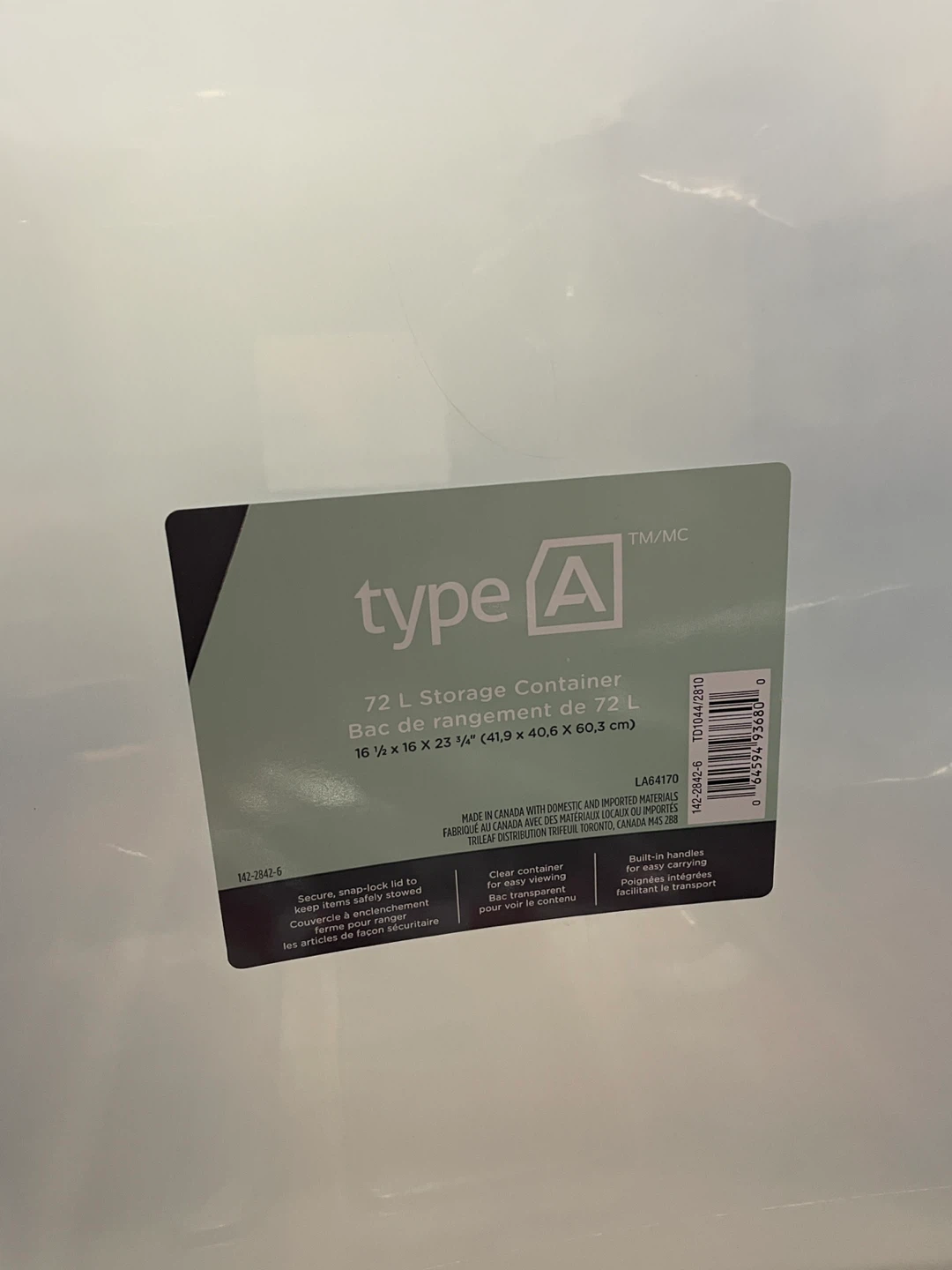 Type A) 2 72L Clear Storage Tote