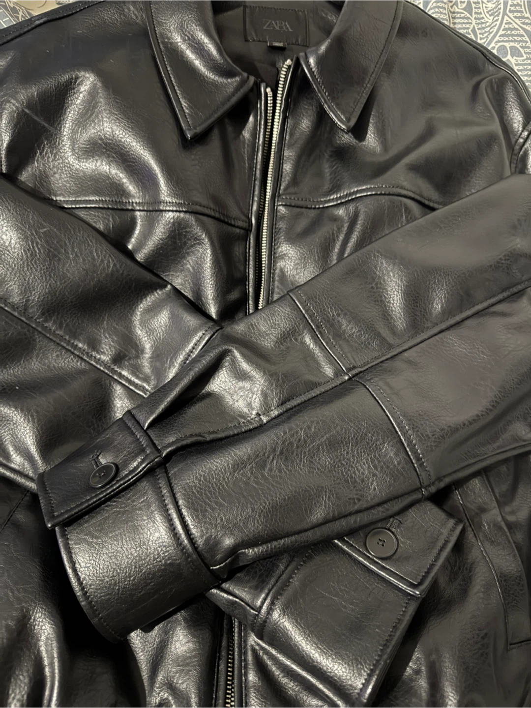 Zara Black Faux Leather Jacket - Size M - photo 2