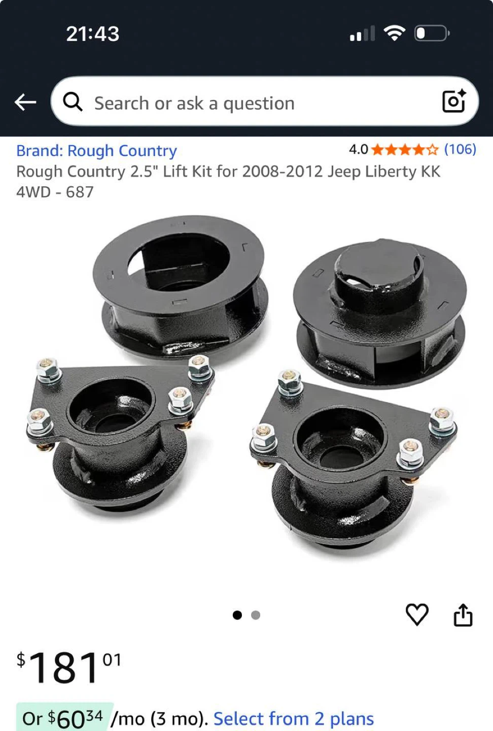 Rough Country 2.5” Lift Kit — Jeep Liberty KK (2008–2012) - photo 3