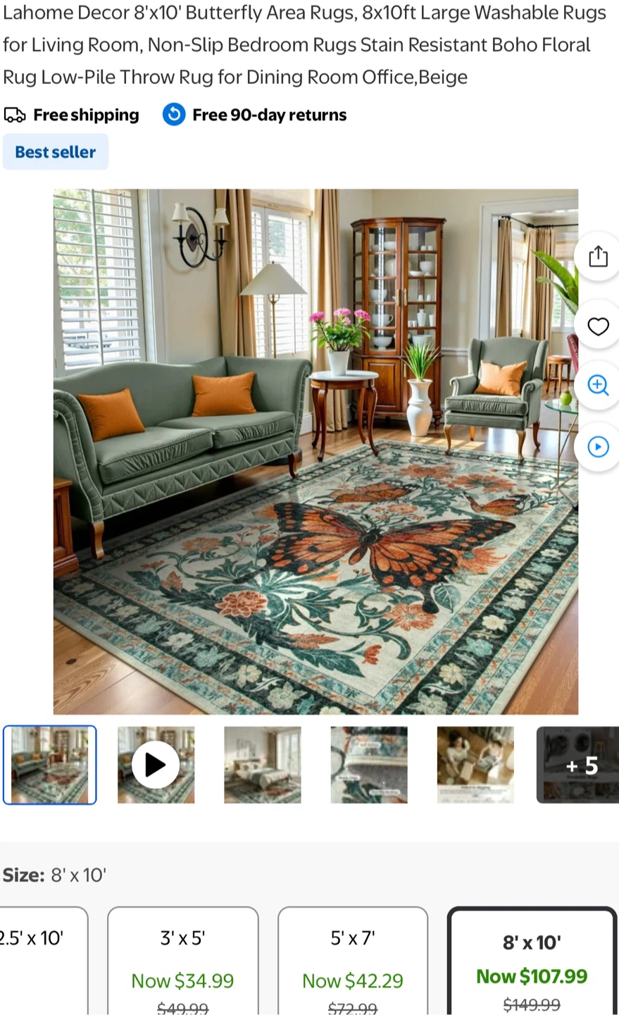 Lahome Decor Butterfly Area Rug - 8'x10' - photo 5