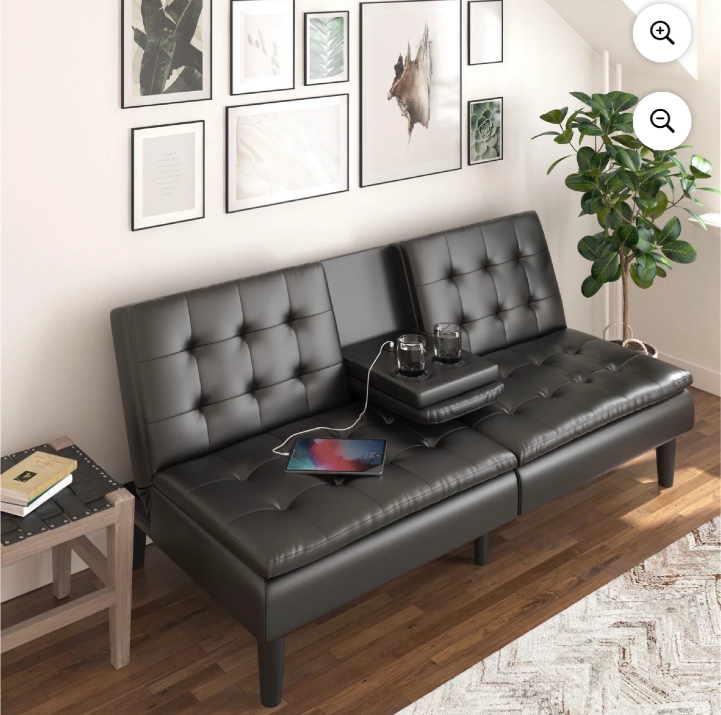 Black Faux Leather Futon Sofa Bed