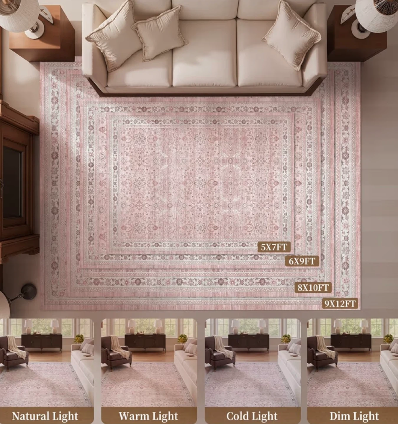 MontVoo Vintage Area Rug 9x12 Pink - photo 3