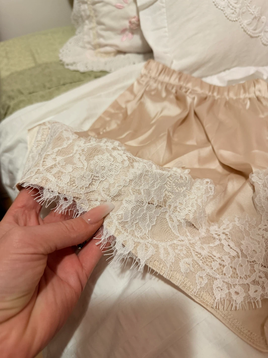 Lace Trimmed Silk  Shorts - Size M - photo 3