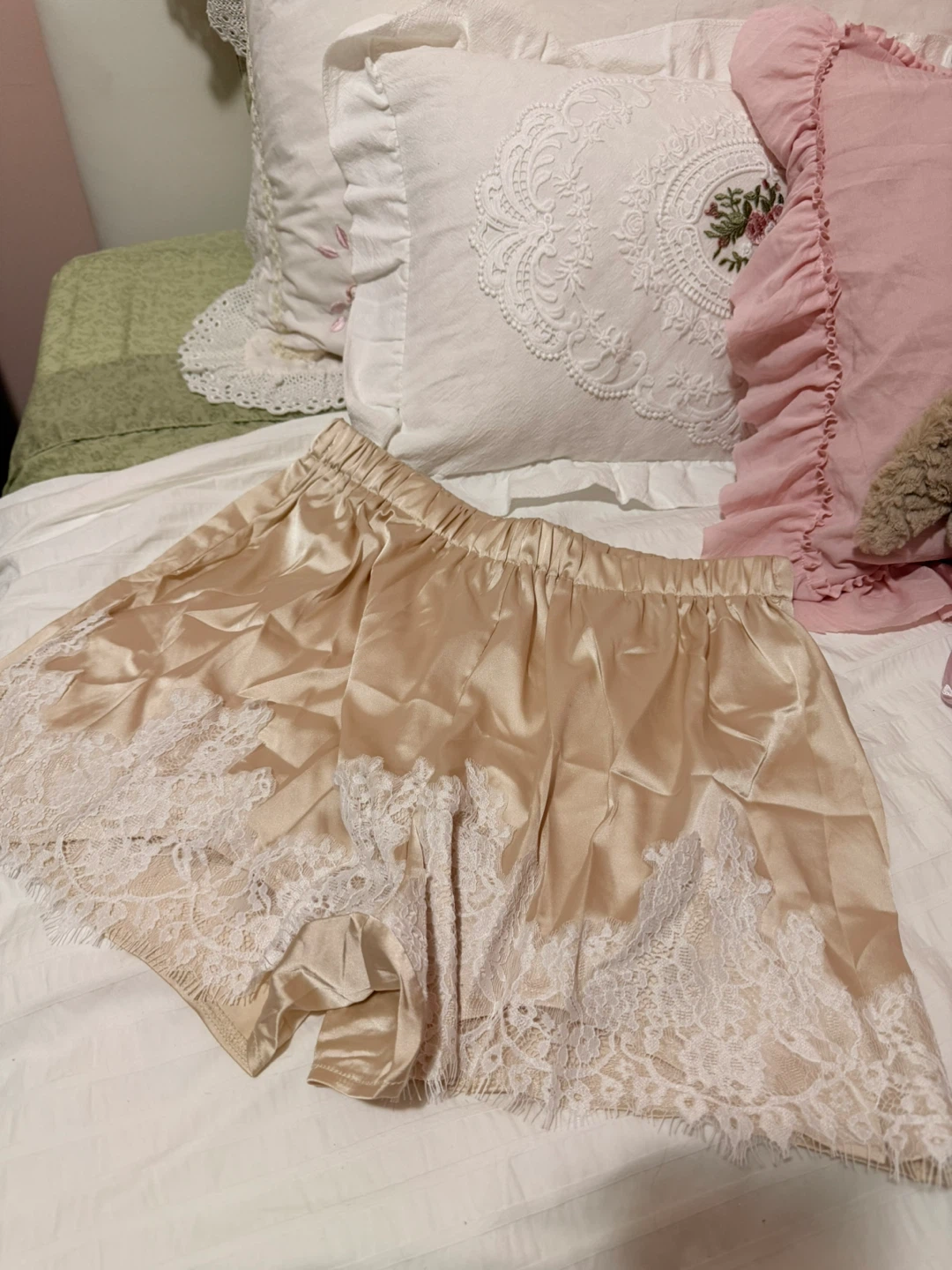 Lace Trimmed Silk  Shorts - Size M - photo 2