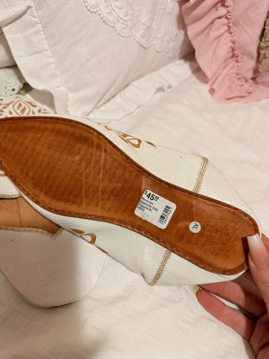 Moroccan Babouche Slippers from The Cross  - White, Size XL - photo 2