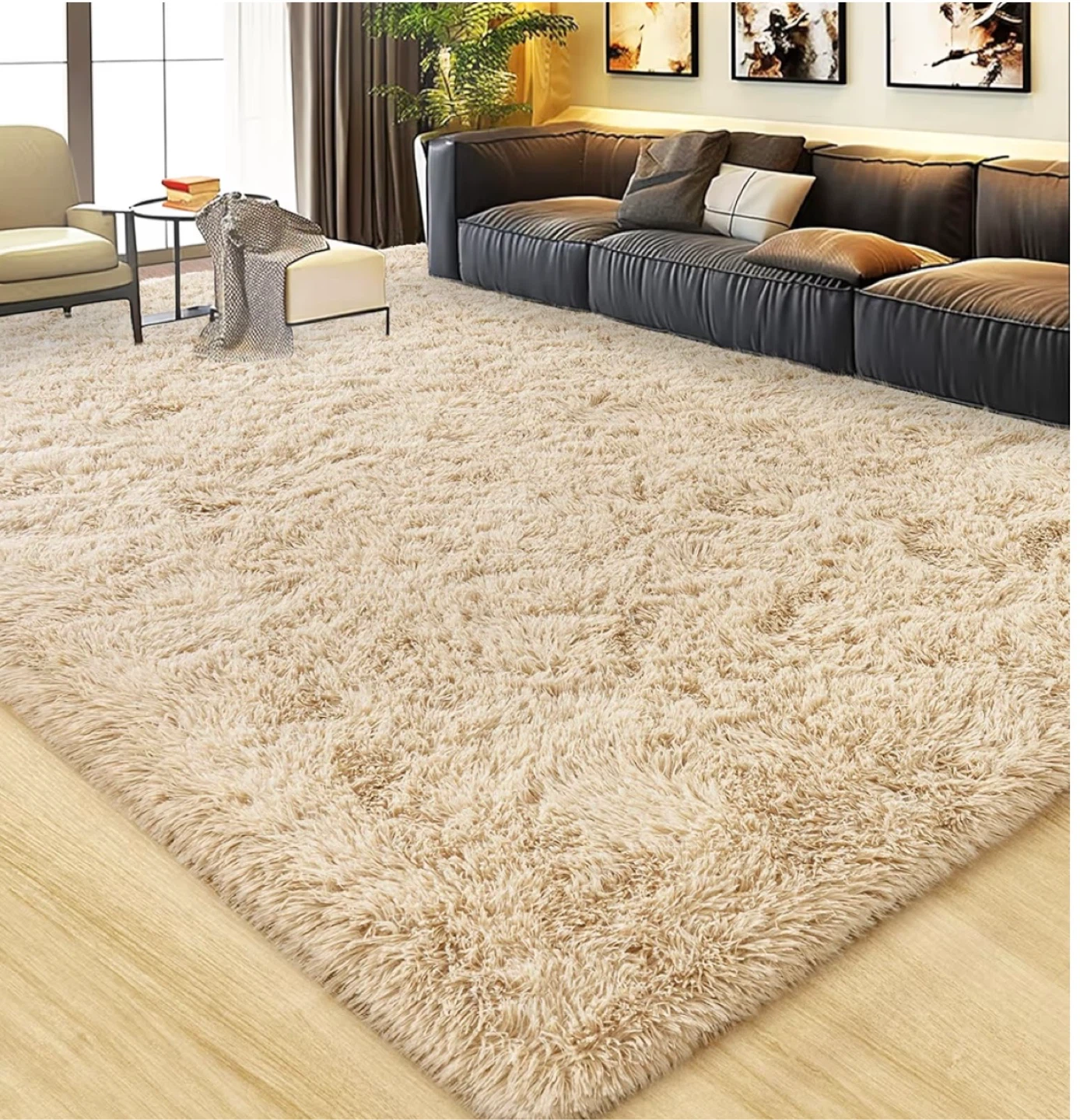 Beige Fluffy Shag Rug - 1.7 Inch High Plush