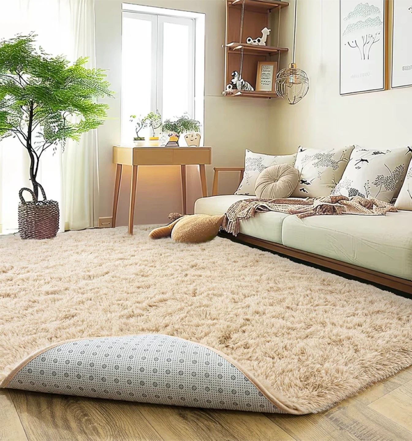 Beige Fluffy Shag Rug - 1.7 Inch High Plush - photo 3