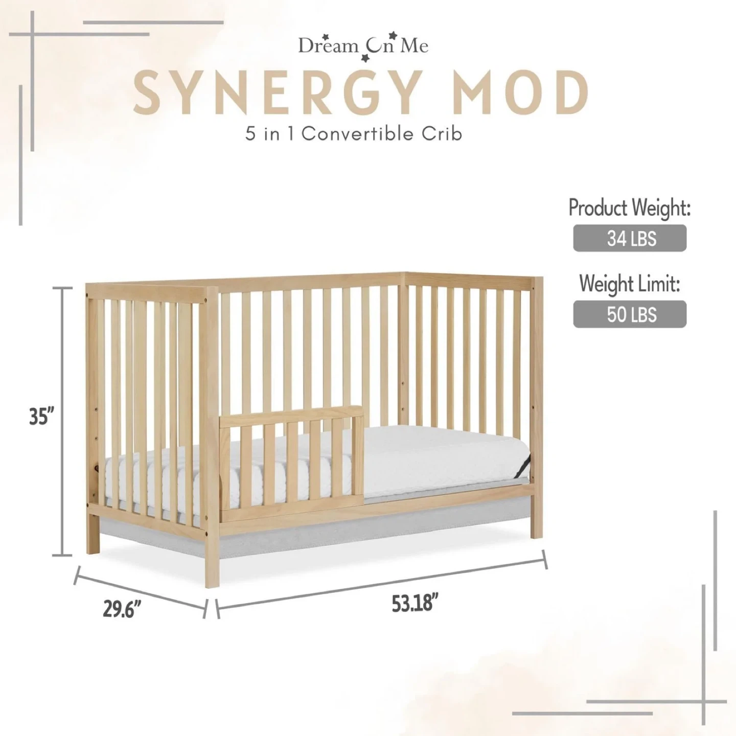 Dream On Me Synergy Mod 5-in-1 Convertible Crib - New in Box! - photo 3