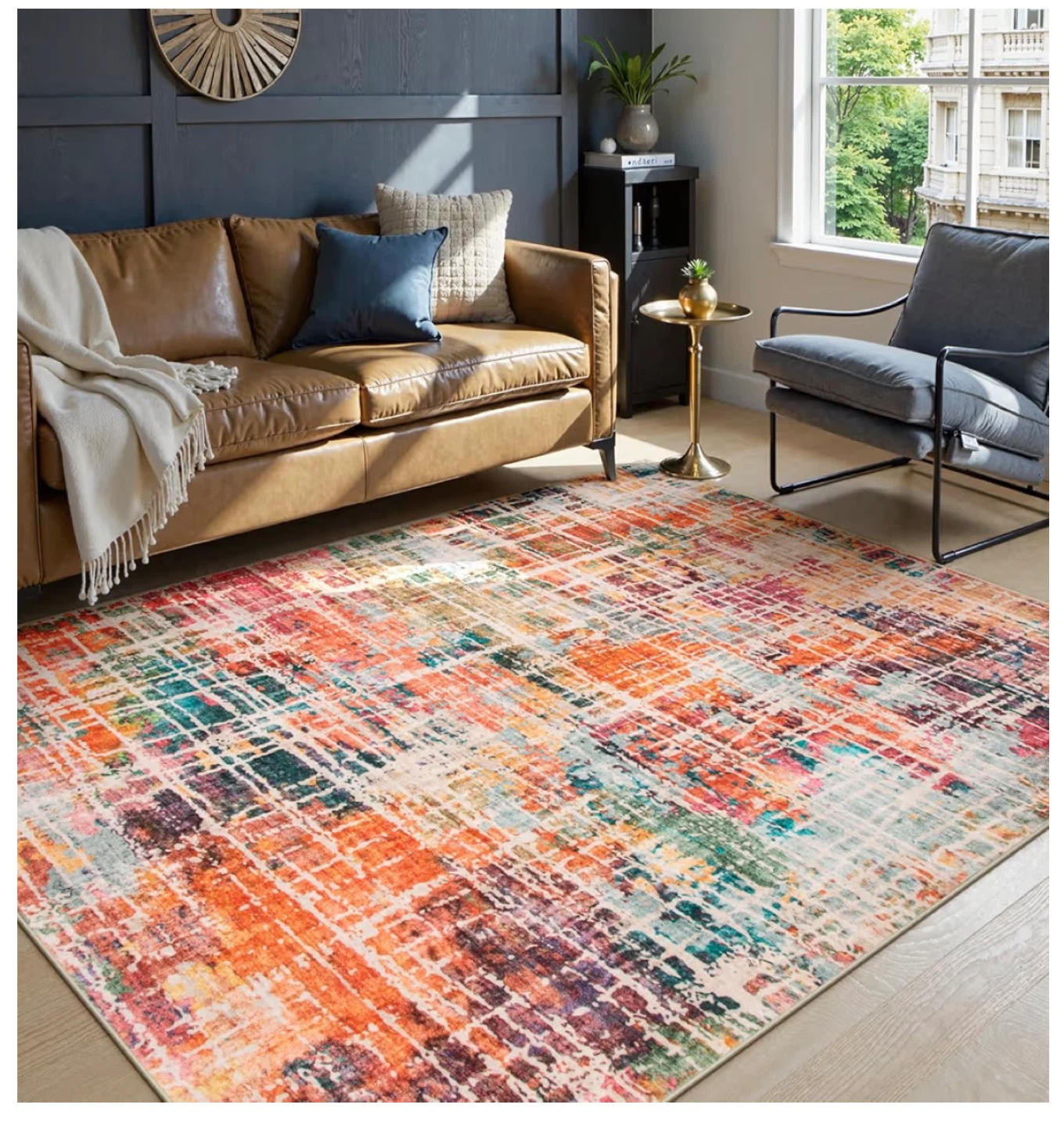 Colorful Low Pile Area Rug - 5'3" x 7'3"
