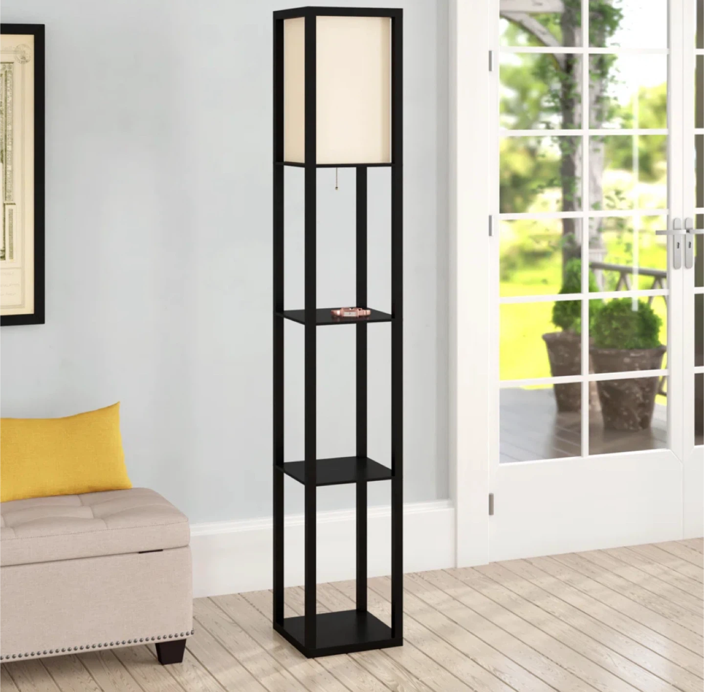 Black Floor Lamp with Shelves