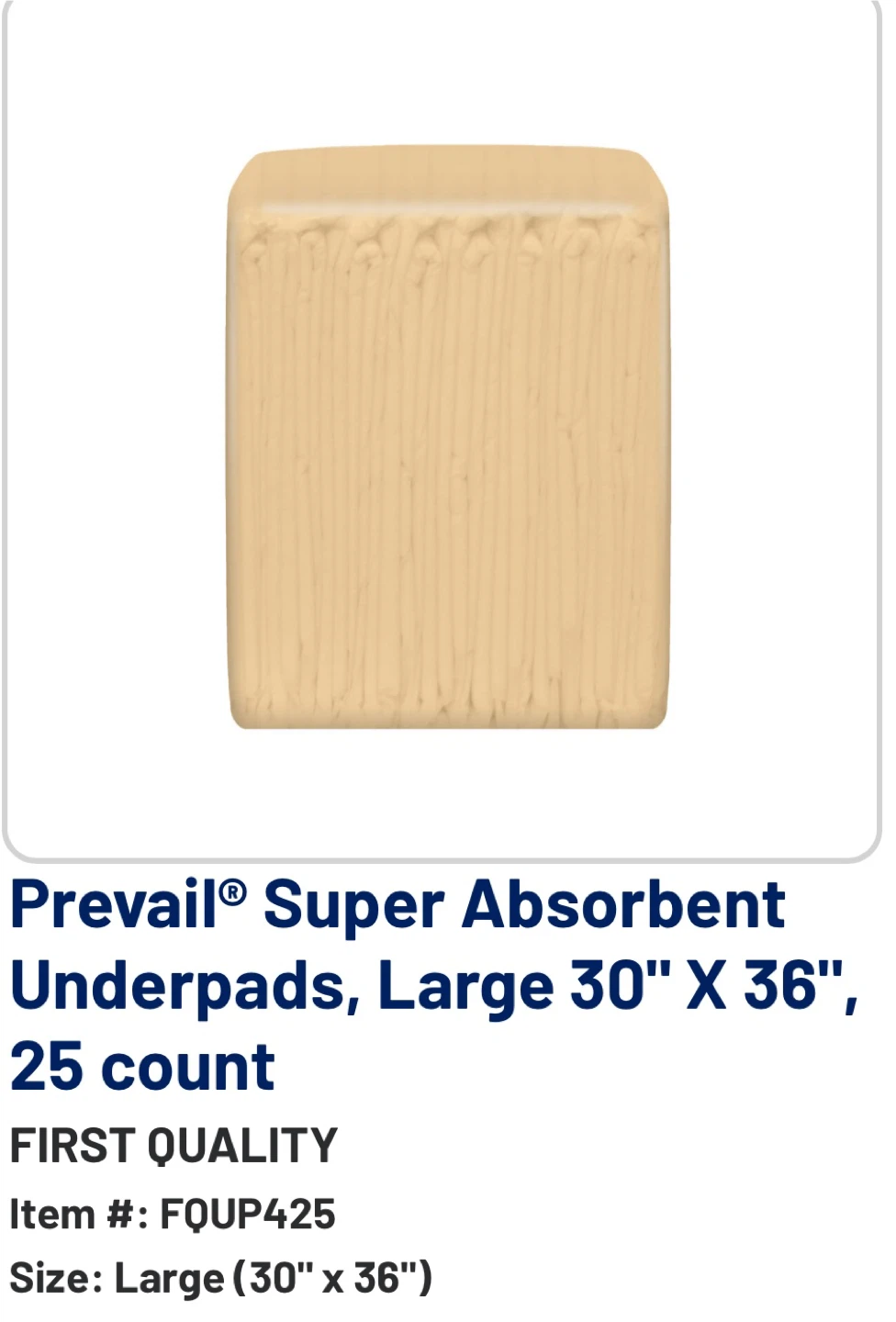 Prevail Super Absorbent Underpads, Large 30" x 36", 25 count