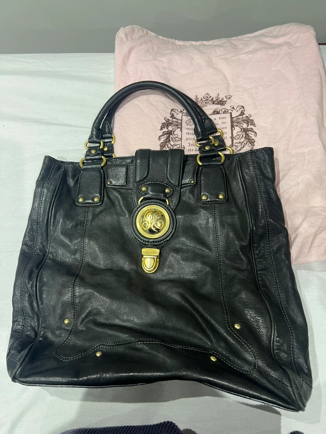 Juicy Couture Black Leather Tote Bag
