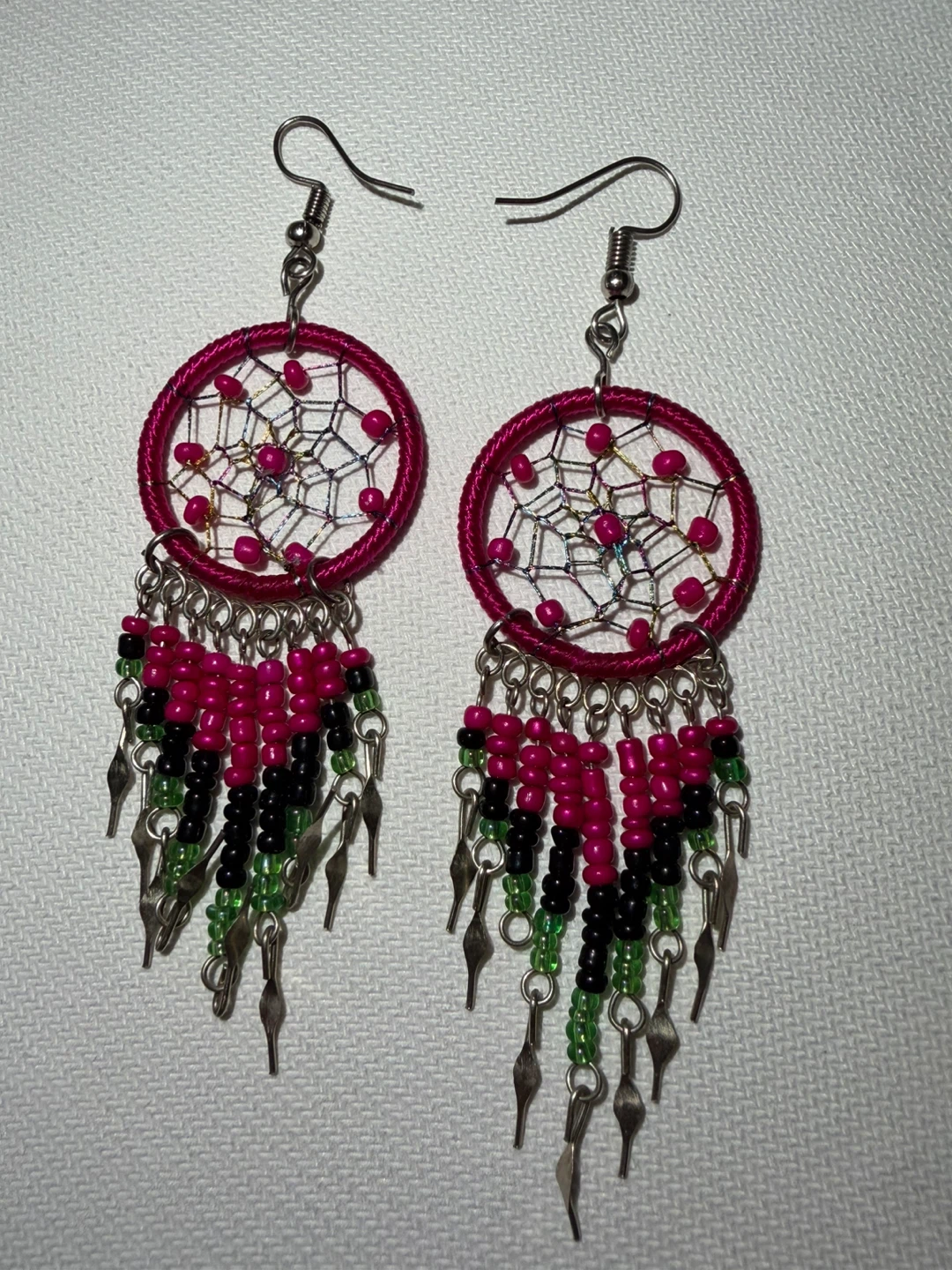 Dreamcatcher Earrings - Pink, Black, Green