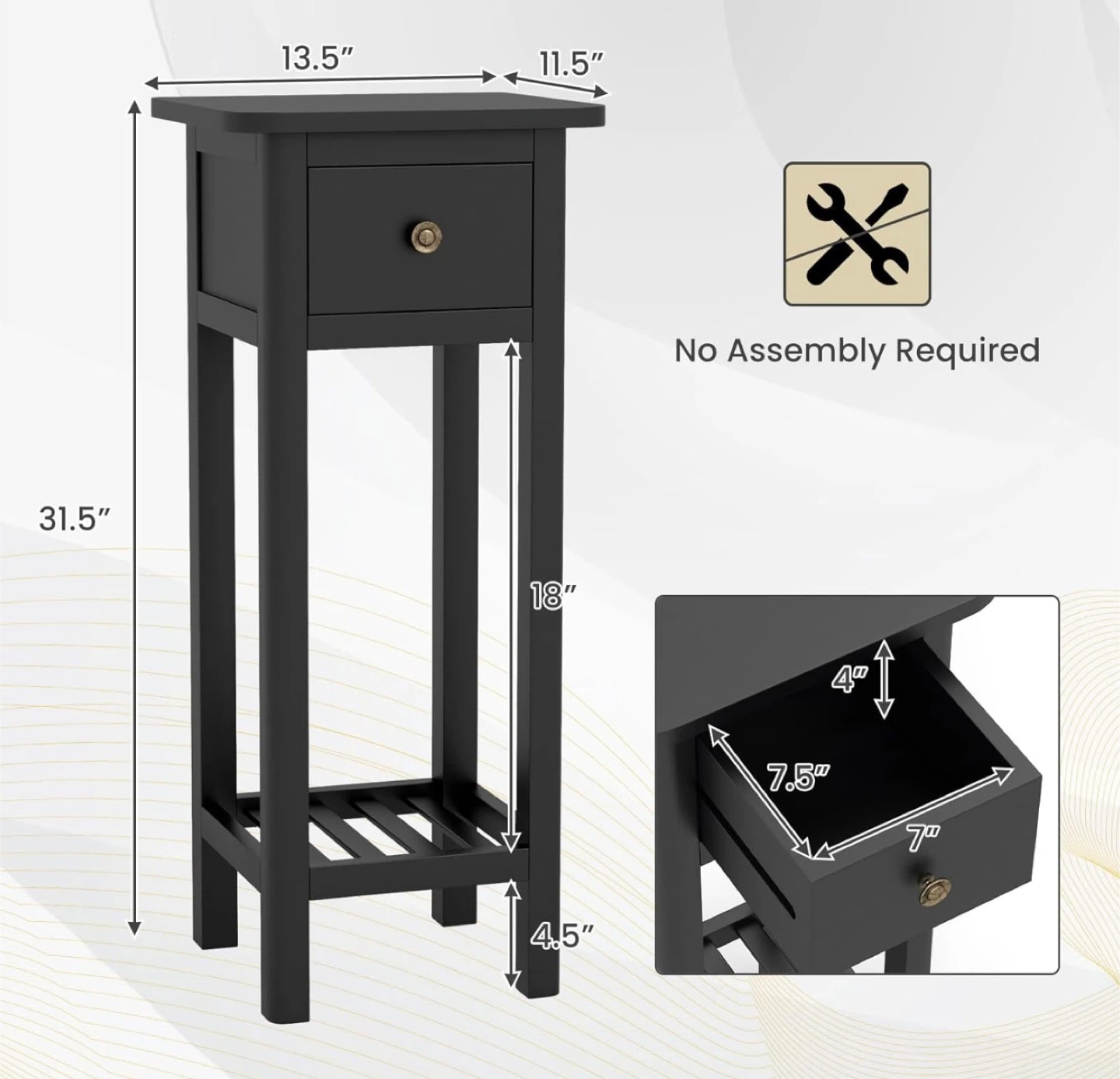 New in Box Narrow End Table with Drawer, Black - photo 2