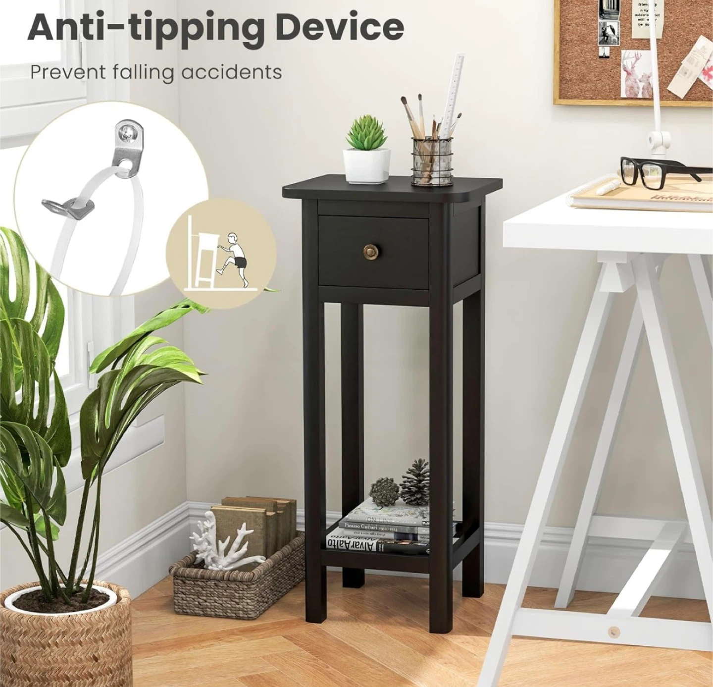 New in Box Narrow End Table with Drawer, Black - photo 4
