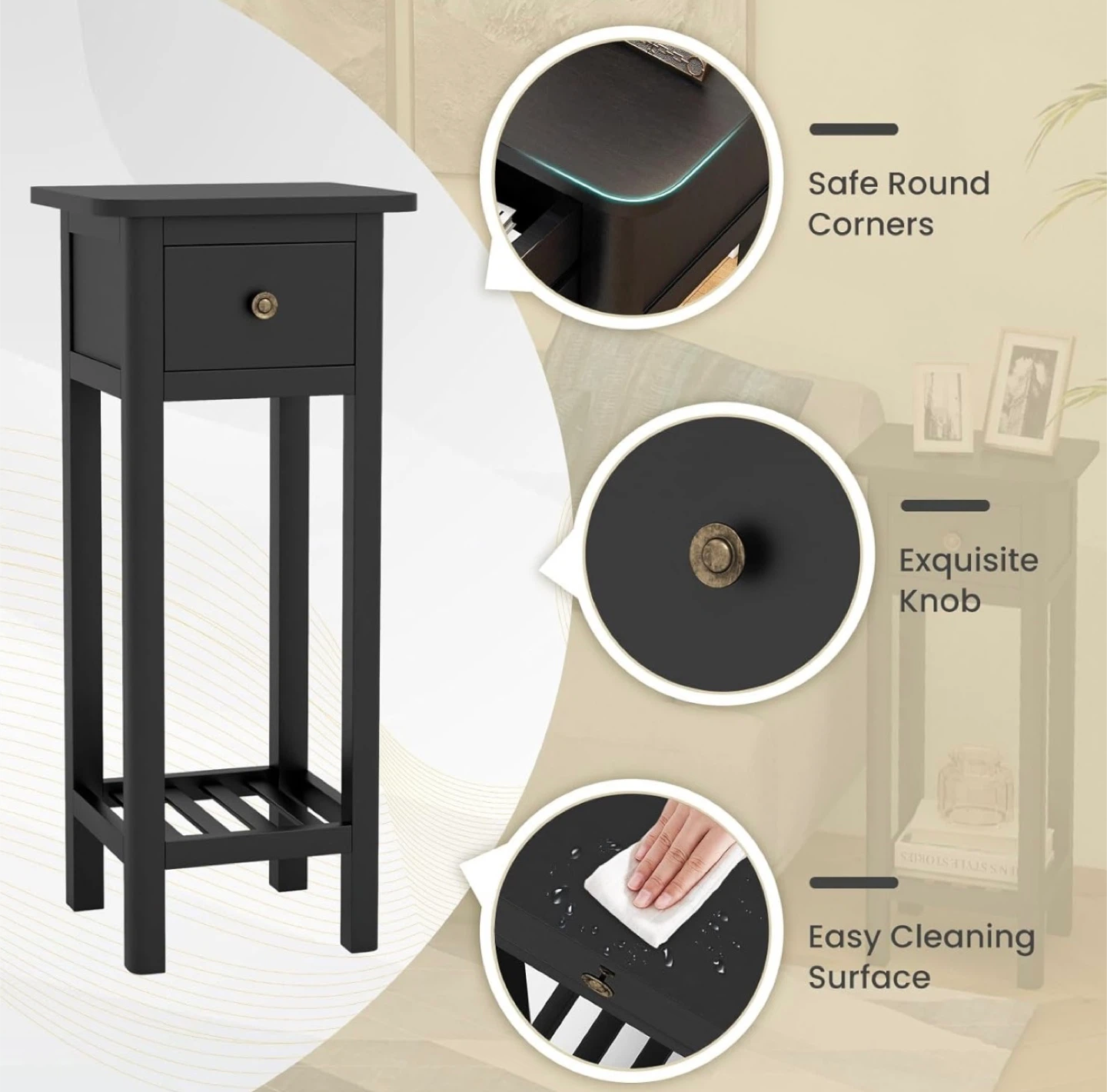 New in Box Narrow End Table with Drawer, Black - photo 5