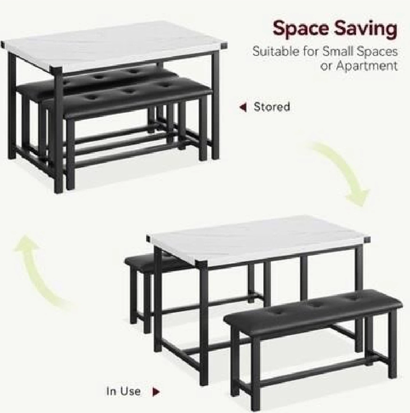 New in Box 3 Piece Kitchen Table Set with 2 bench - photo 4