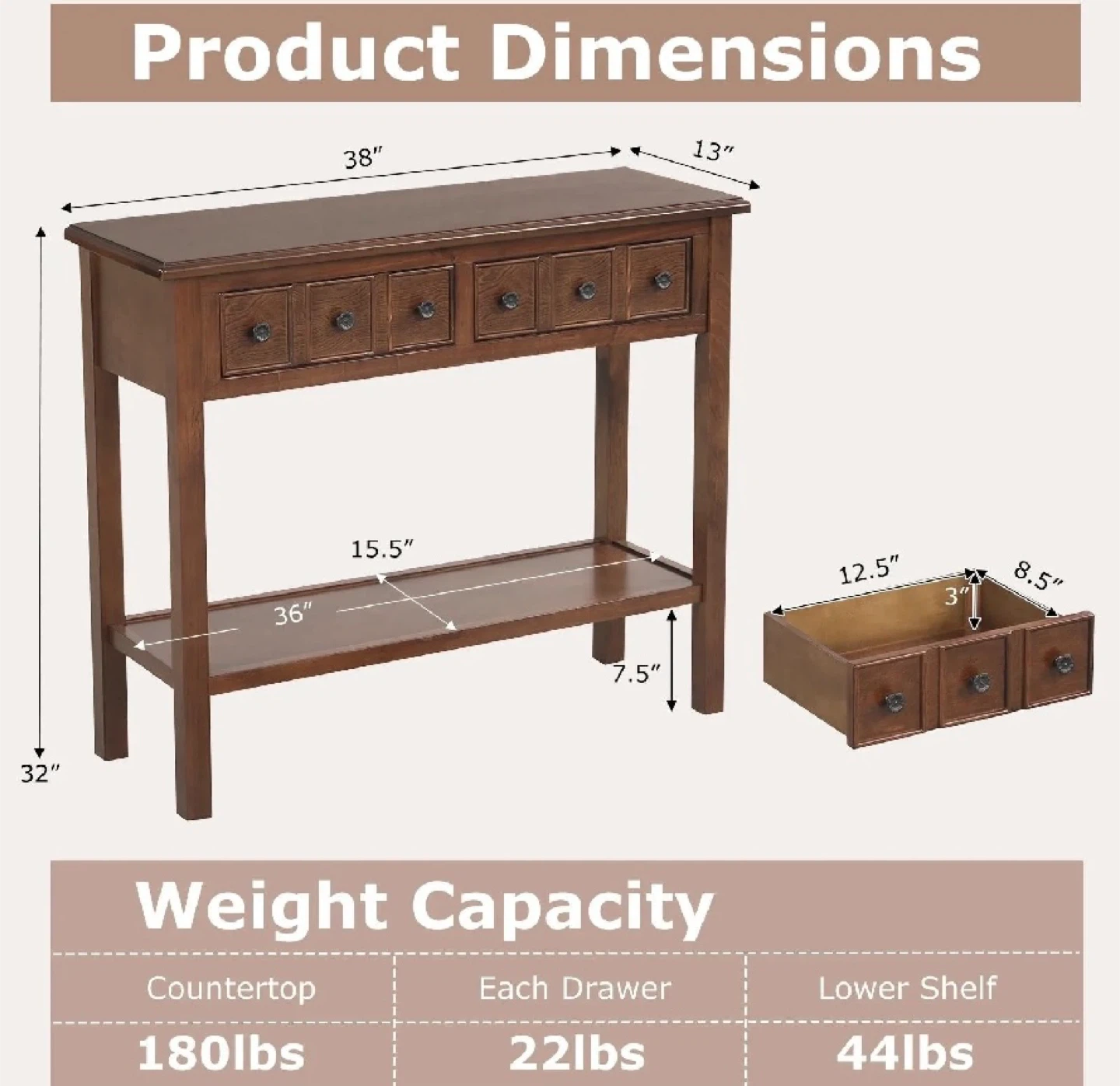 New in Box 38-inch rustic console table, Espresso - photo 2