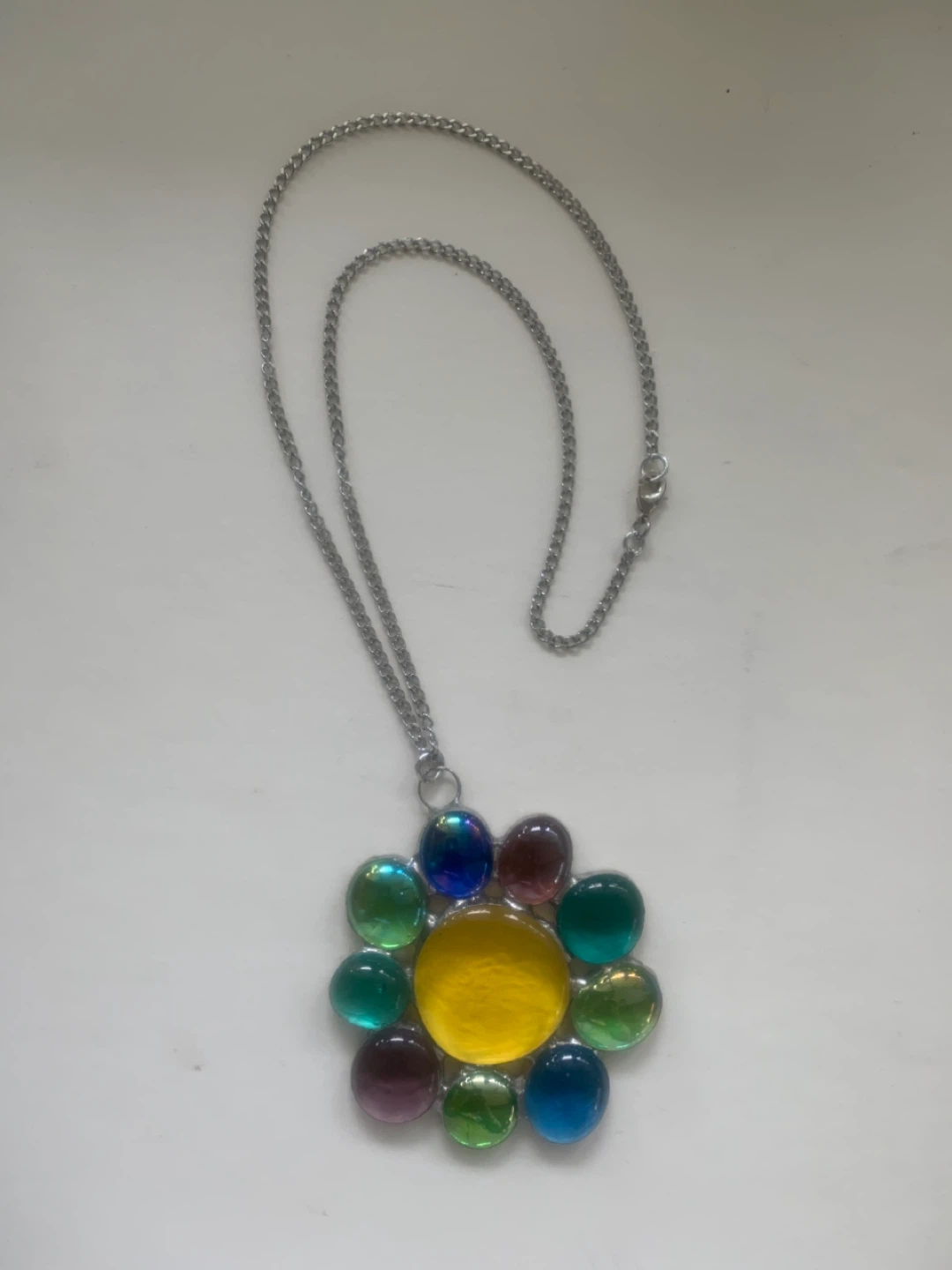 Vintage unique multi-coloured Flower Pendant Necklace - photo 2