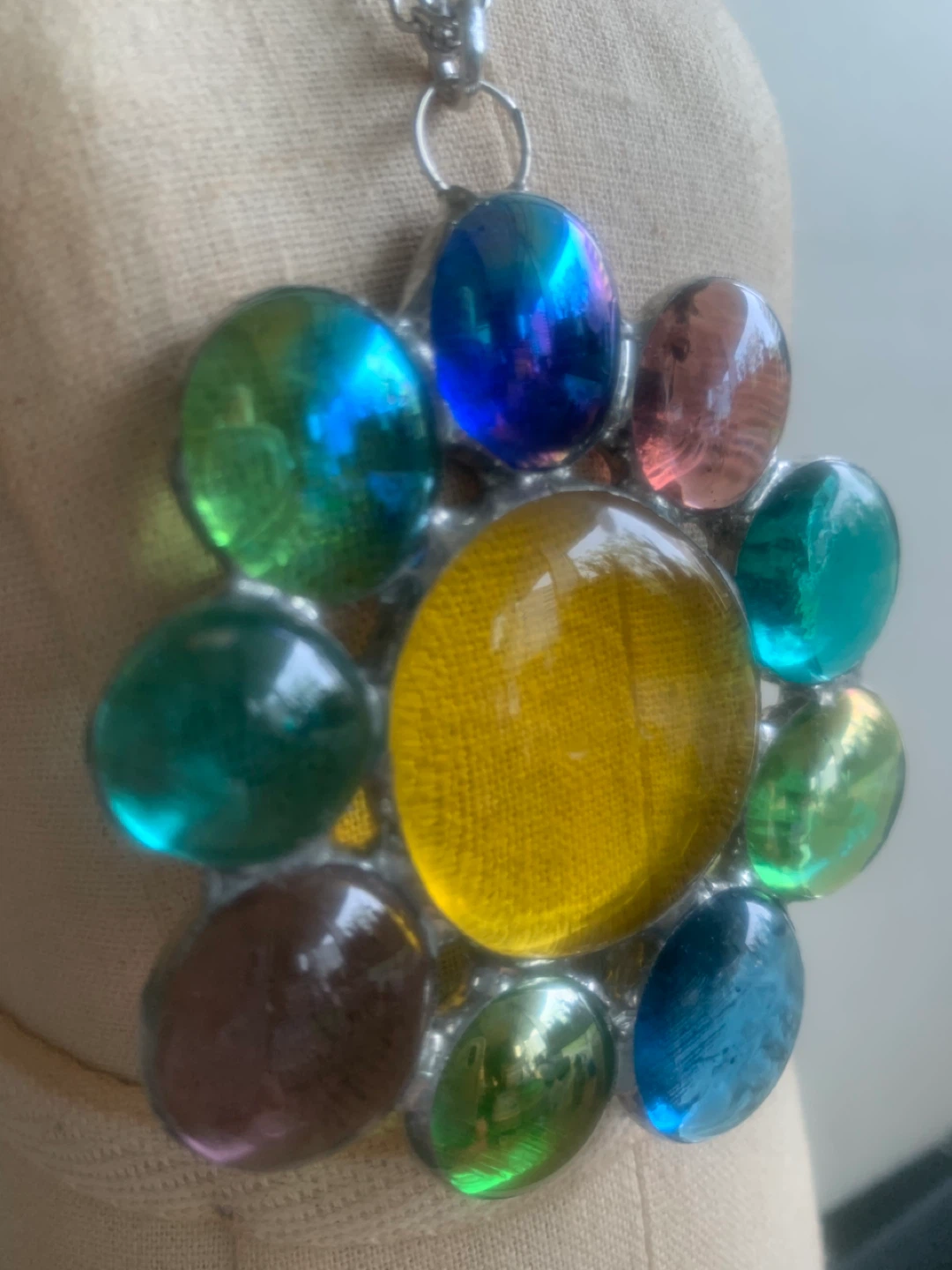Vintage unique multi-coloured Flower Pendant Necklace - photo 5