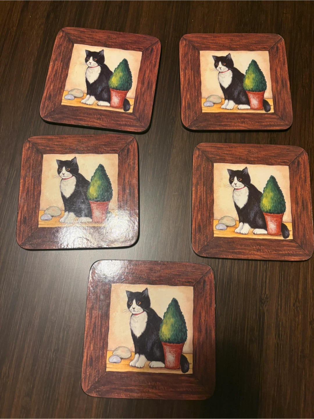 Set of 5 Cat & Topiary Coasters